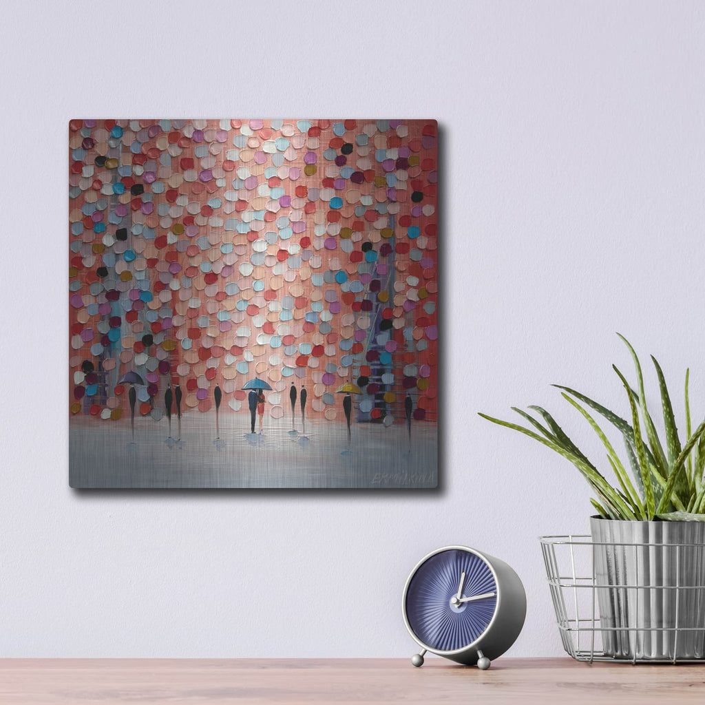 'Together Under The Pink Rain' by Ekaterina Ermilkina – Metal Wall Art, 12x12 room view