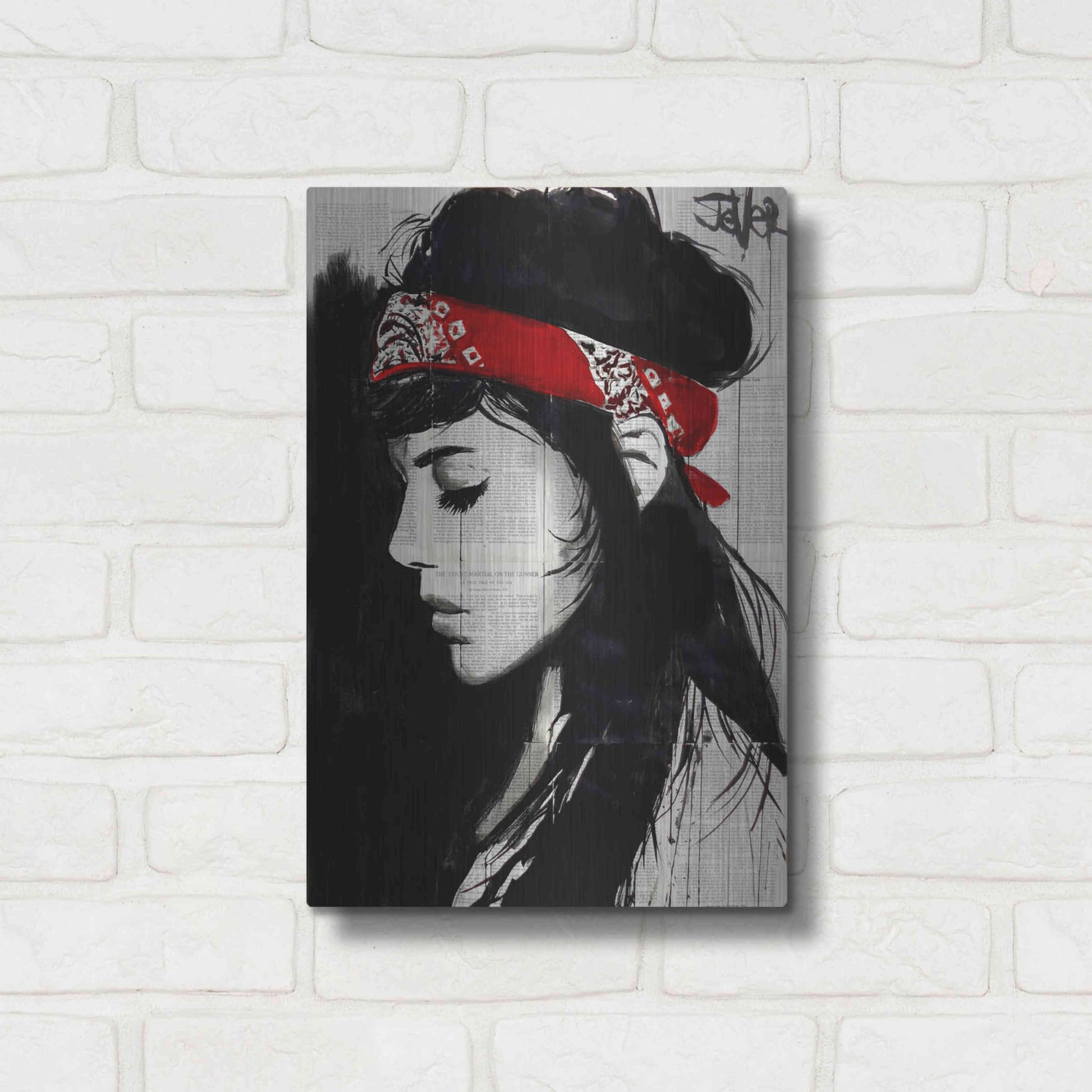 Luxe Metal Art 'Red Bandana' by Loui Jover, Metal Wall Art,12x16