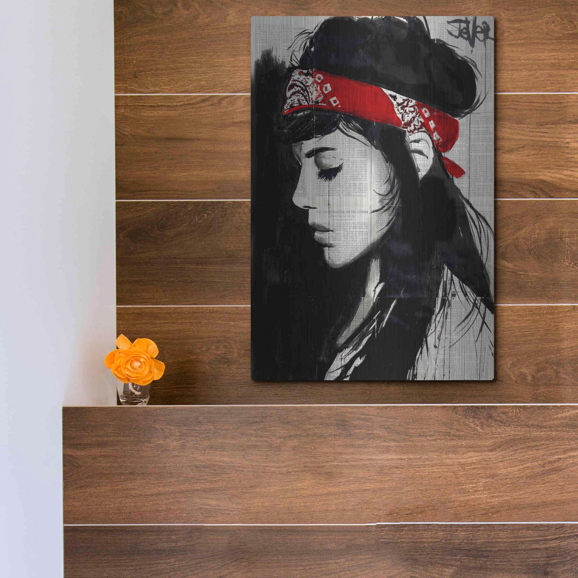 Luxe Metal Art 'Red Bandana' by Loui Jover, Metal Wall Art,12x16