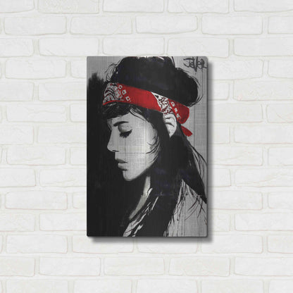 Luxe Metal Art 'Red Bandana' by Loui Jover, Metal Wall Art,16x24