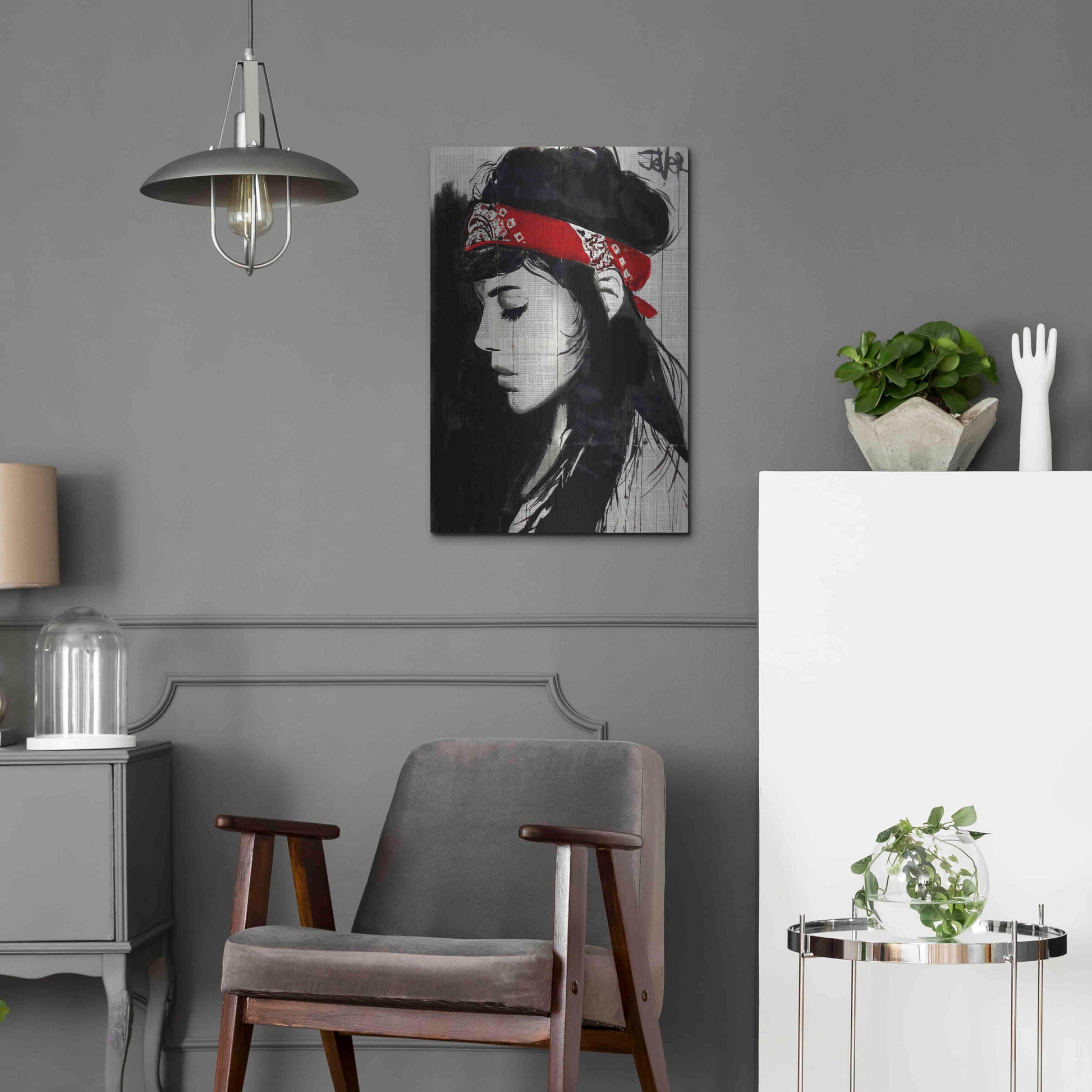 Luxe Metal Art 'Red Bandana' by Loui Jover, Metal Wall Art,16x24