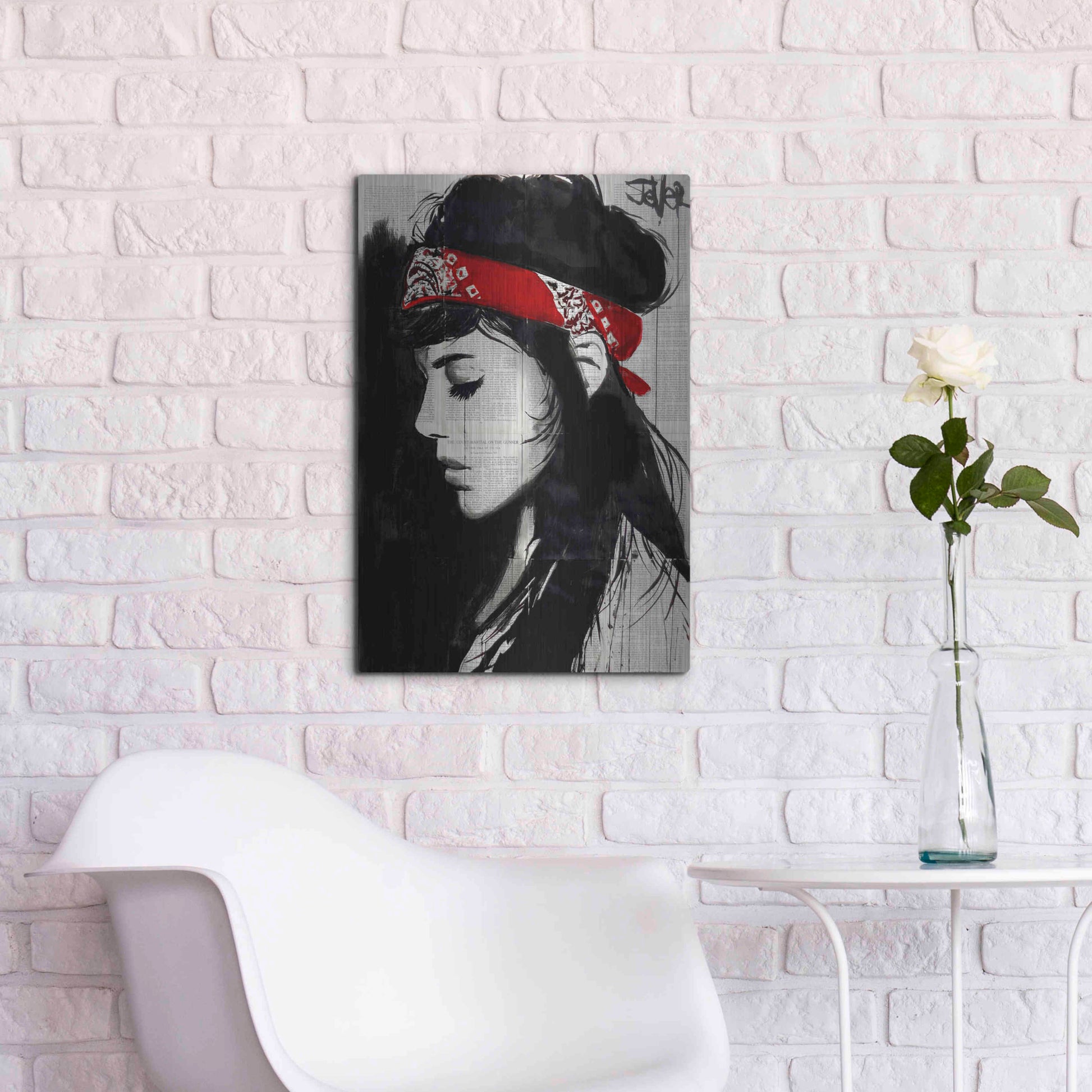 Luxe Metal Art 'Red Bandana' by Loui Jover, Metal Wall Art,16x24