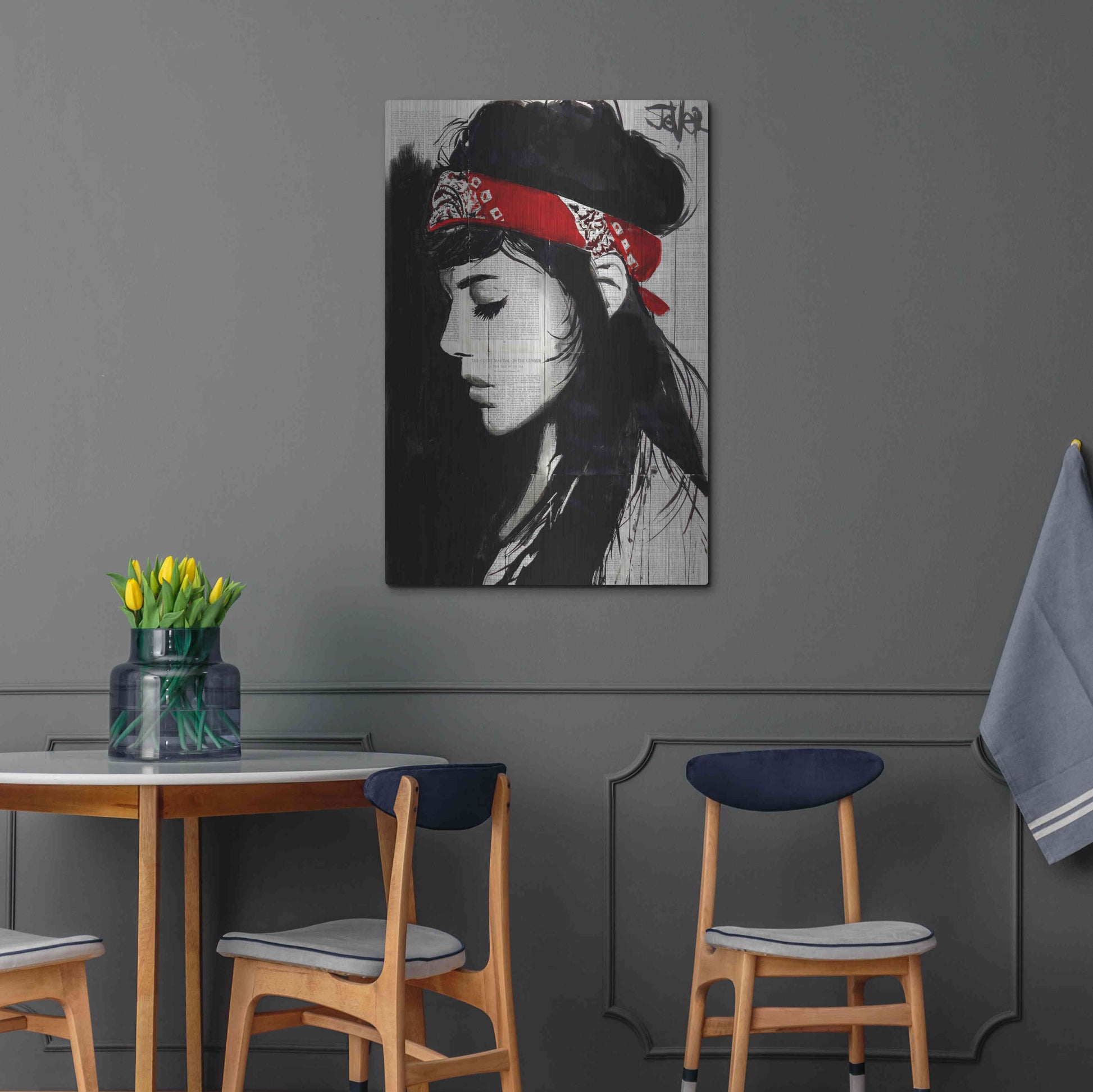 Luxe Metal Art 'Red Bandana' by Loui Jover, Metal Wall Art,24x36