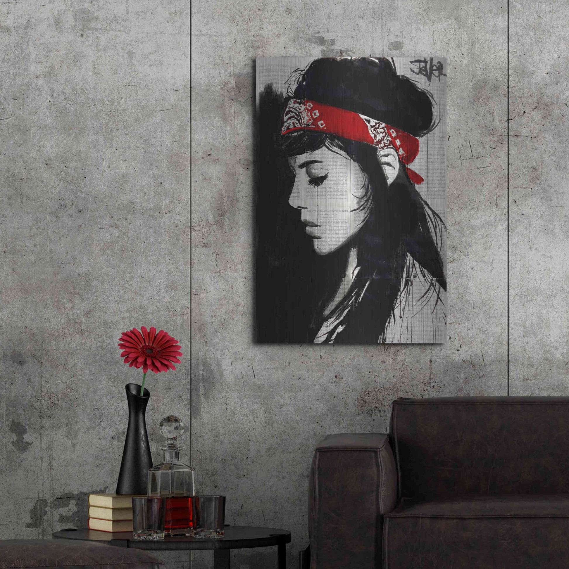Luxe Metal Art 'Red Bandana' by Loui Jover, Metal Wall Art,24x36