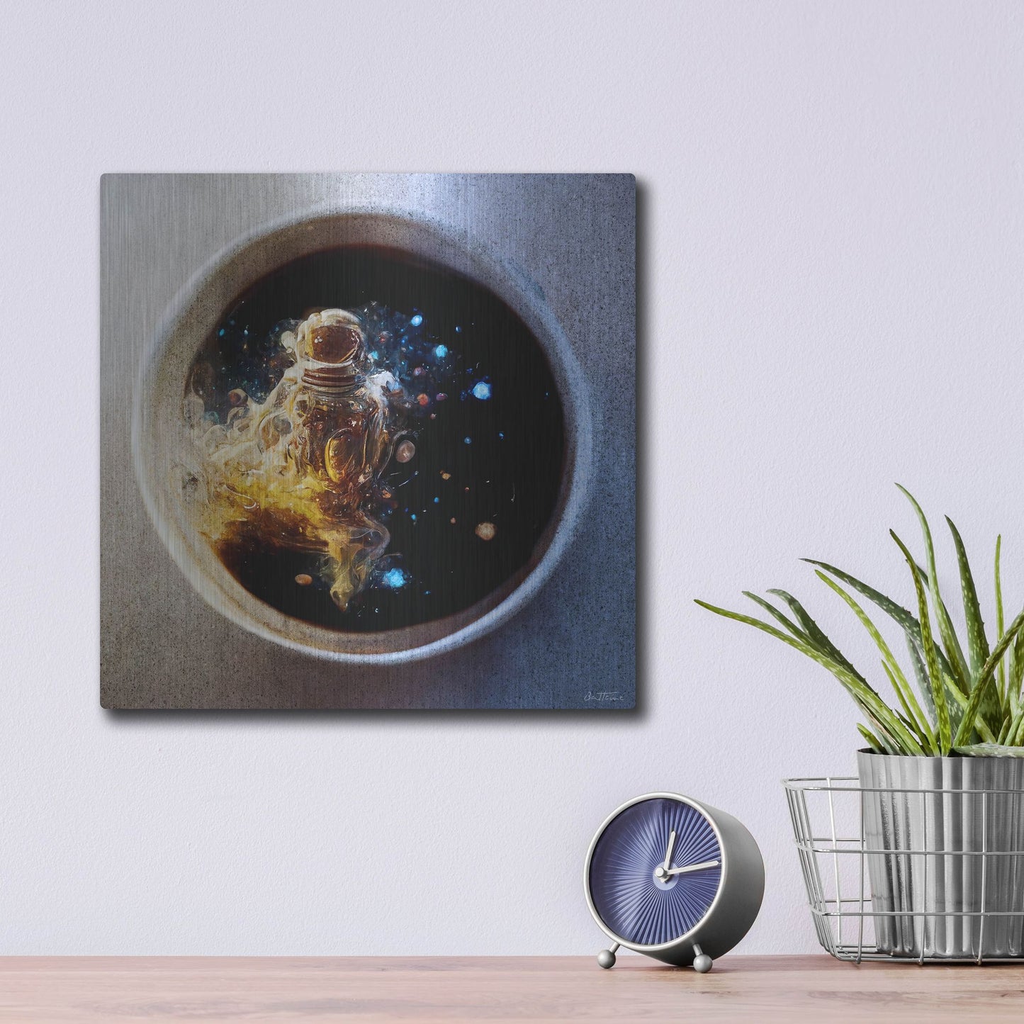 Luxe Metal Art 'Cup of Coffee' by Ben Heine, Metal Wall Art,12x12