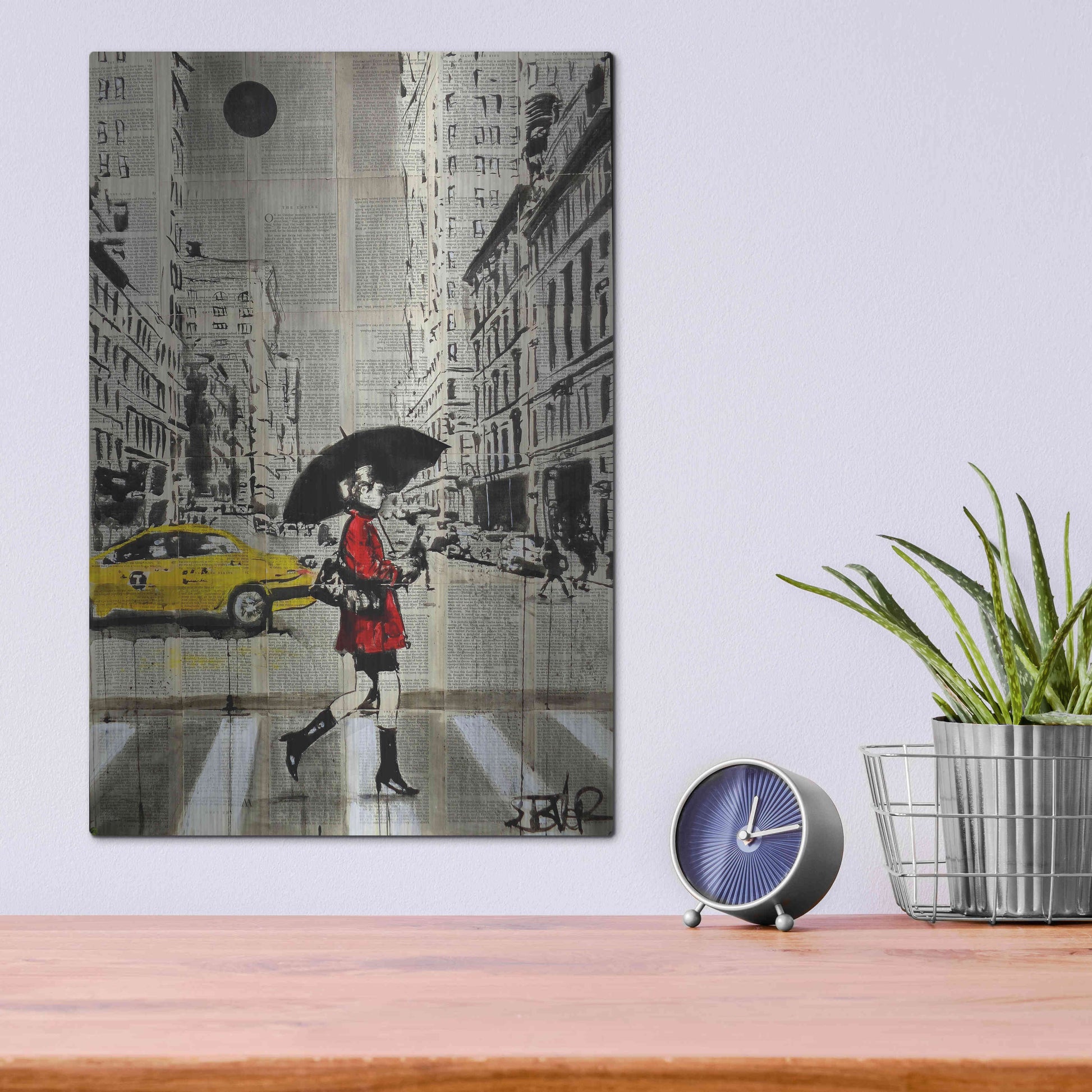 Luxe Metal Art 'Red Coat' by Loui Jover, Metal Wall Art,12x16