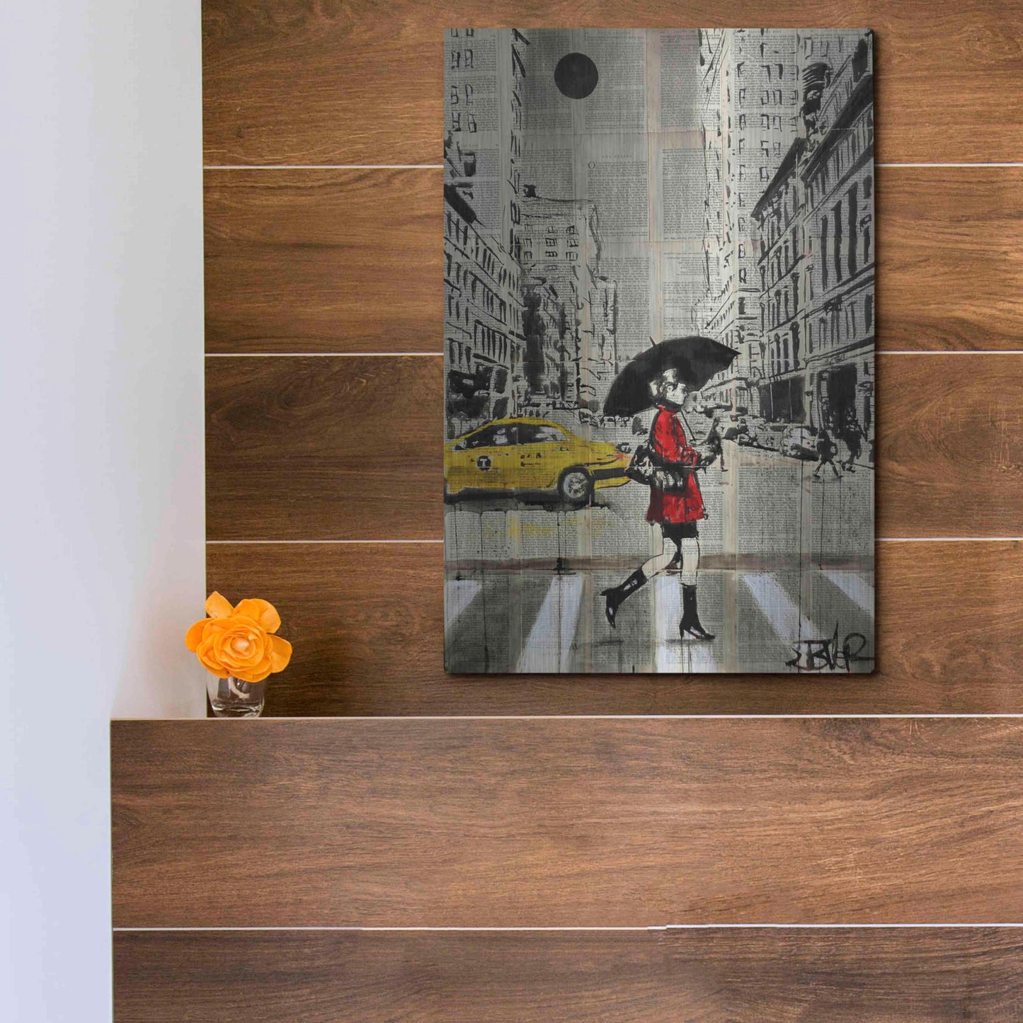 Luxe Metal Art 'Red Coat' by Loui Jover, Metal Wall Art,12x16