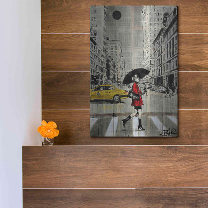 Luxe Metal Art 'Red Coat' by Loui Jover, Metal Wall Art,12x16