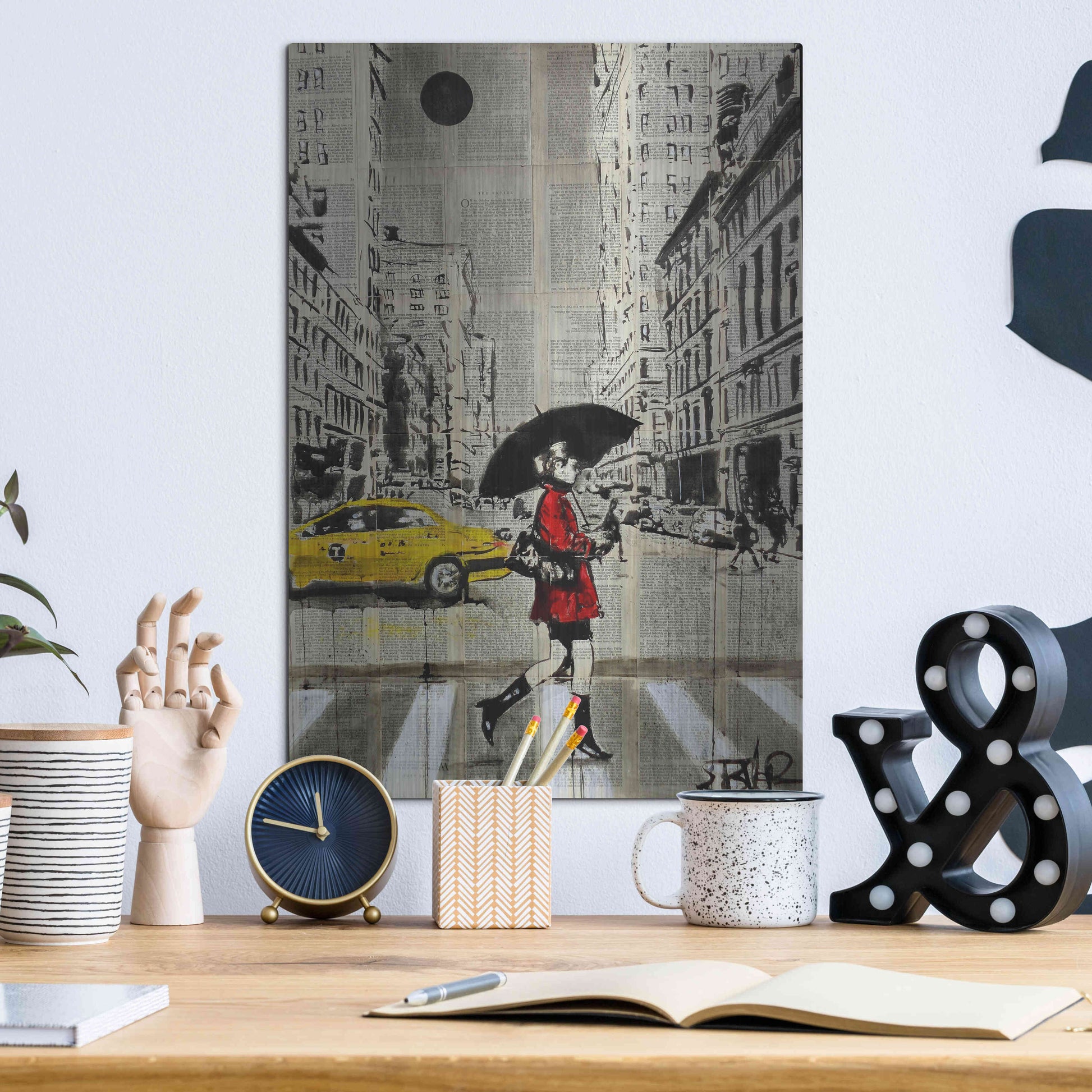 Luxe Metal Art 'Red Coat' by Loui Jover, Metal Wall Art,12x16