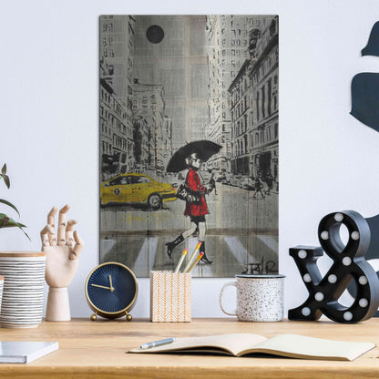 Luxe Metal Art 'Red Coat' by Loui Jover, Metal Wall Art,12x16