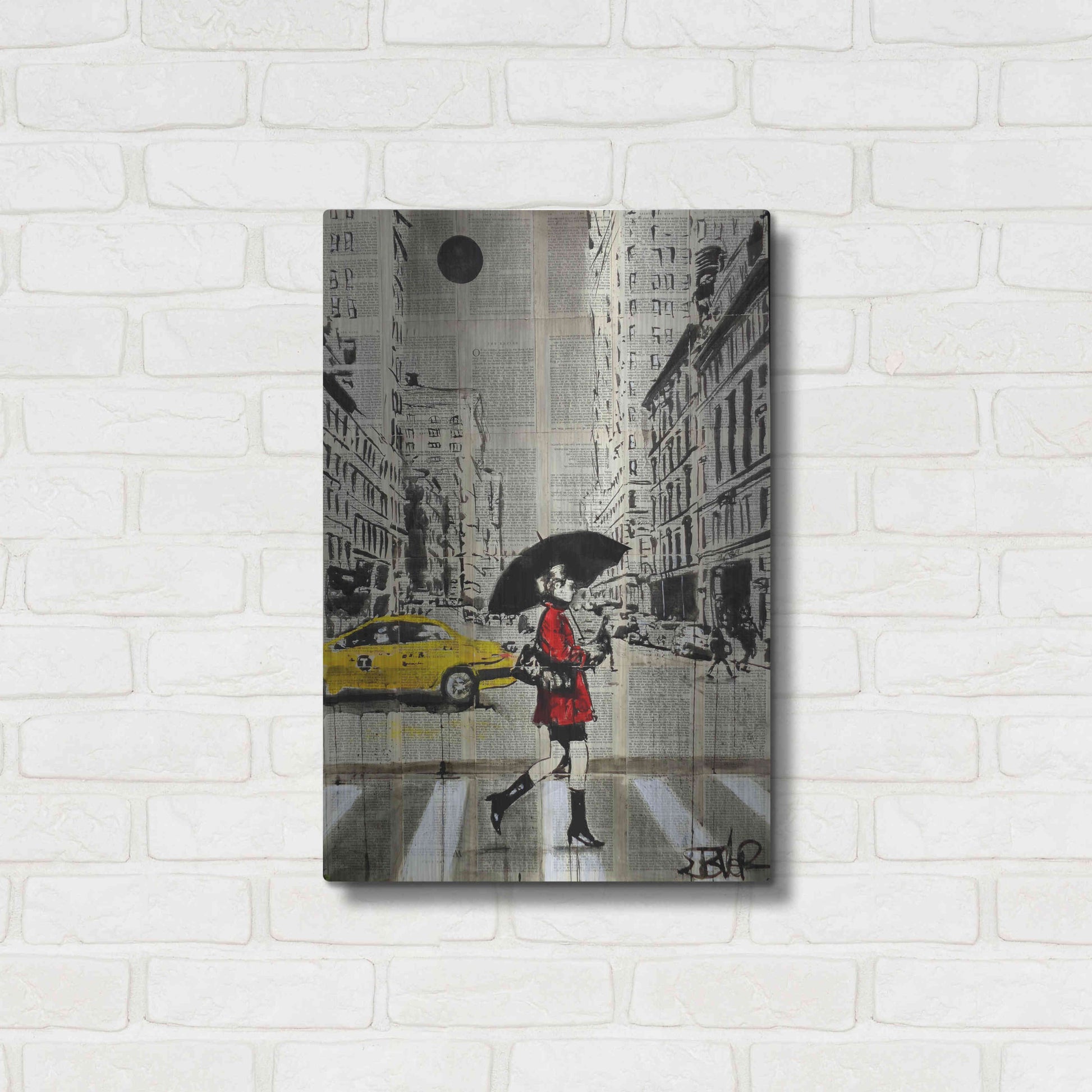 Luxe Metal Art 'Red Coat' by Loui Jover, Metal Wall Art,16x24