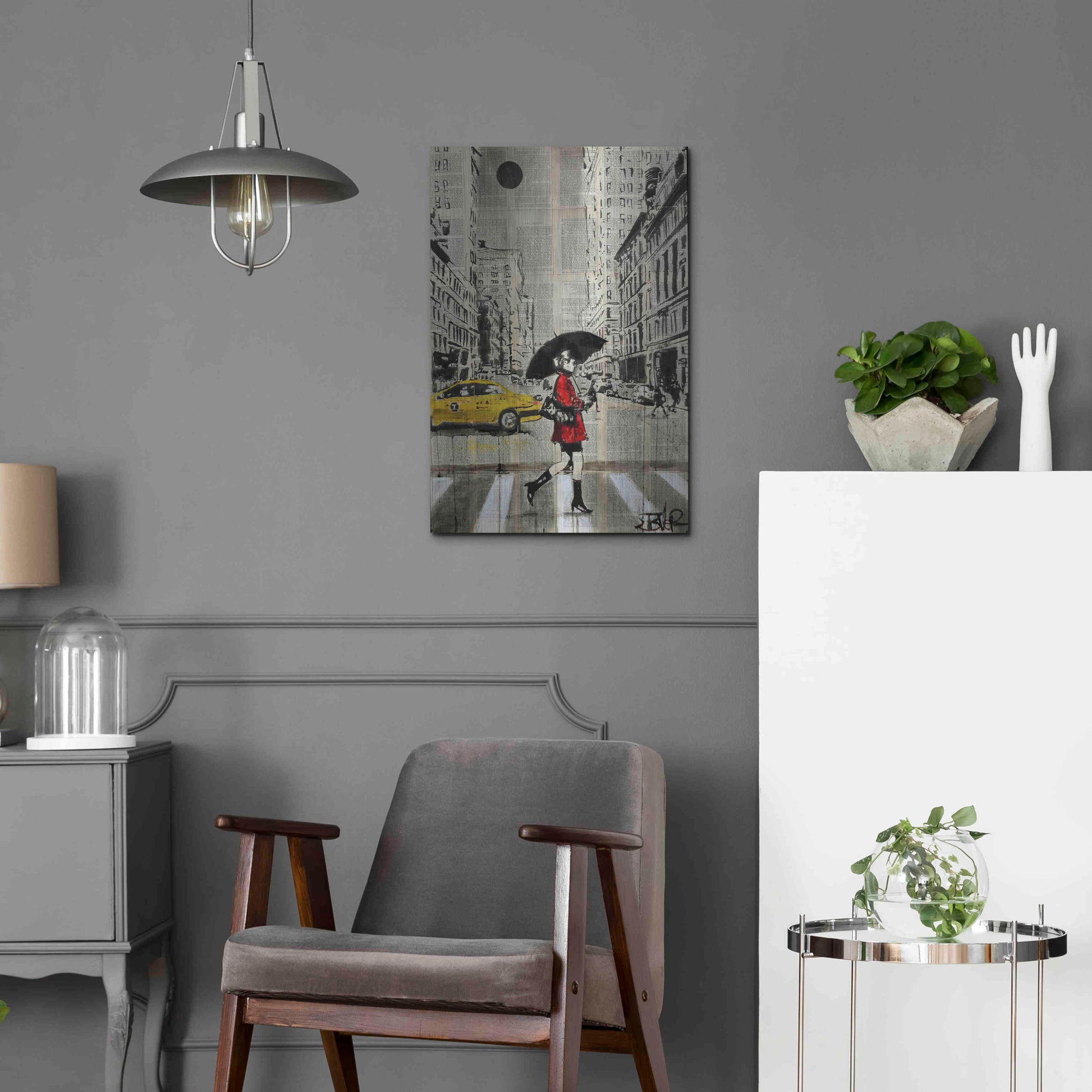 Luxe Metal Art 'Red Coat' by Loui Jover, Metal Wall Art,16x24