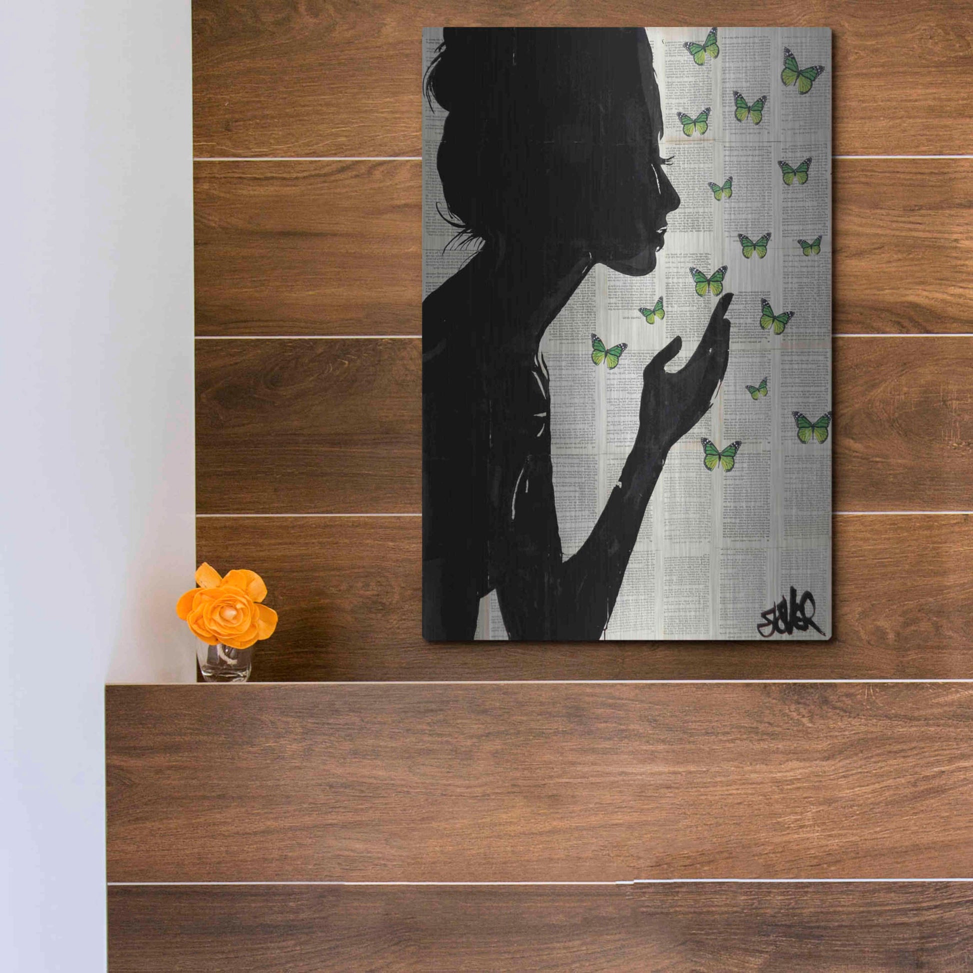 Luxe Metal Art 'Simplicity Green' by Loui Jover, Metal Wall Art,12x16