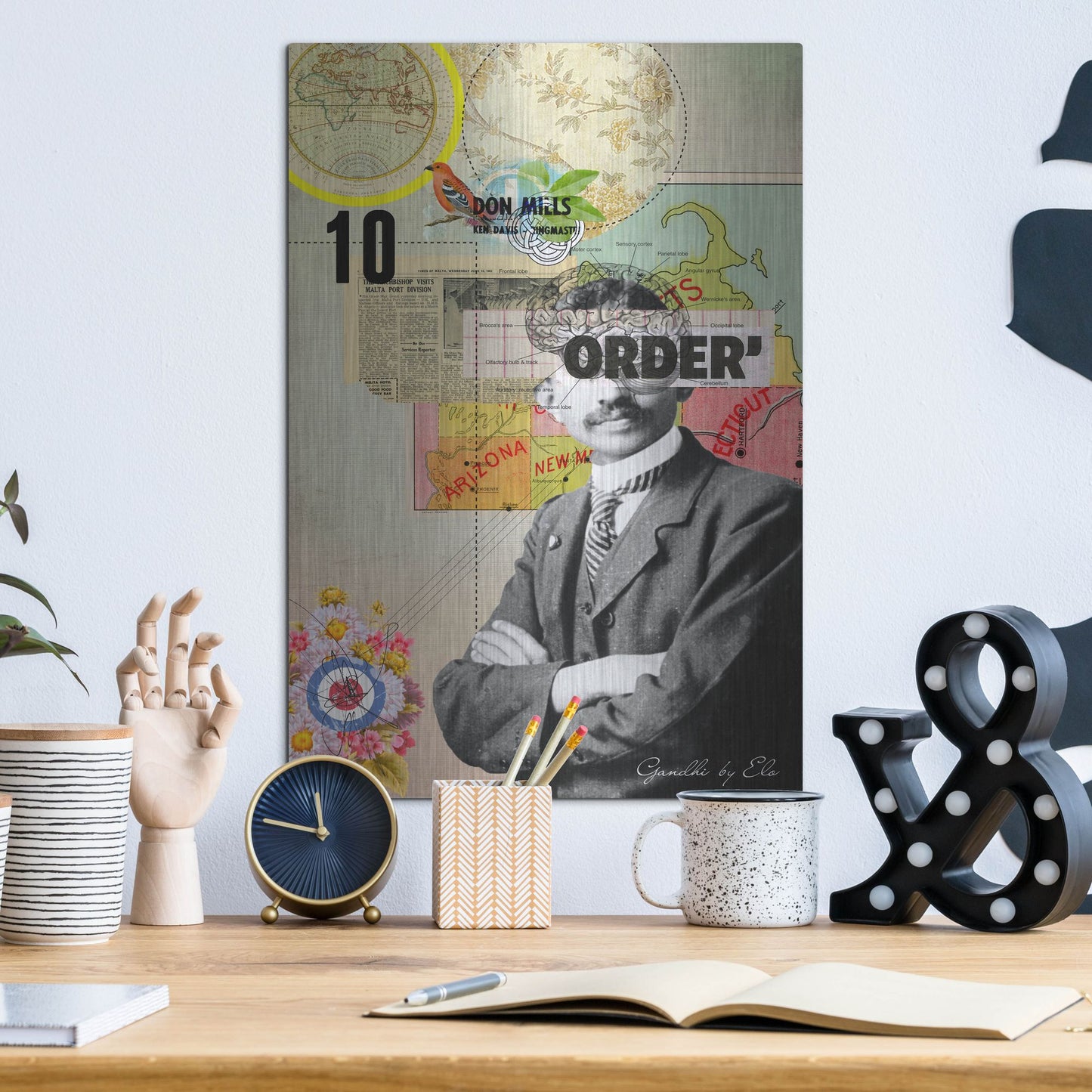 Luxe Metal Art 'Gandhi' by Elo Marc, Metal Wall Art,12x16