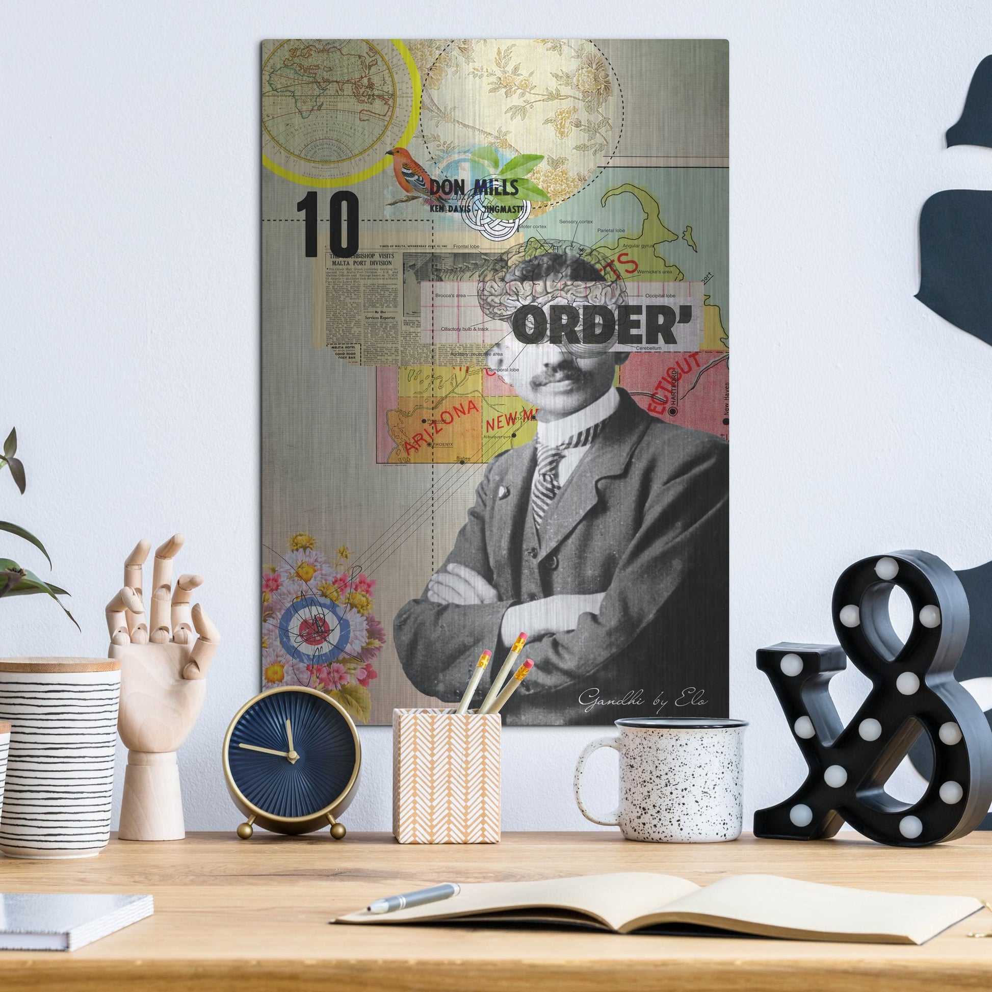 Luxe Metal Art 'Gandhi' by Elo Marc, Metal Wall Art,12x16