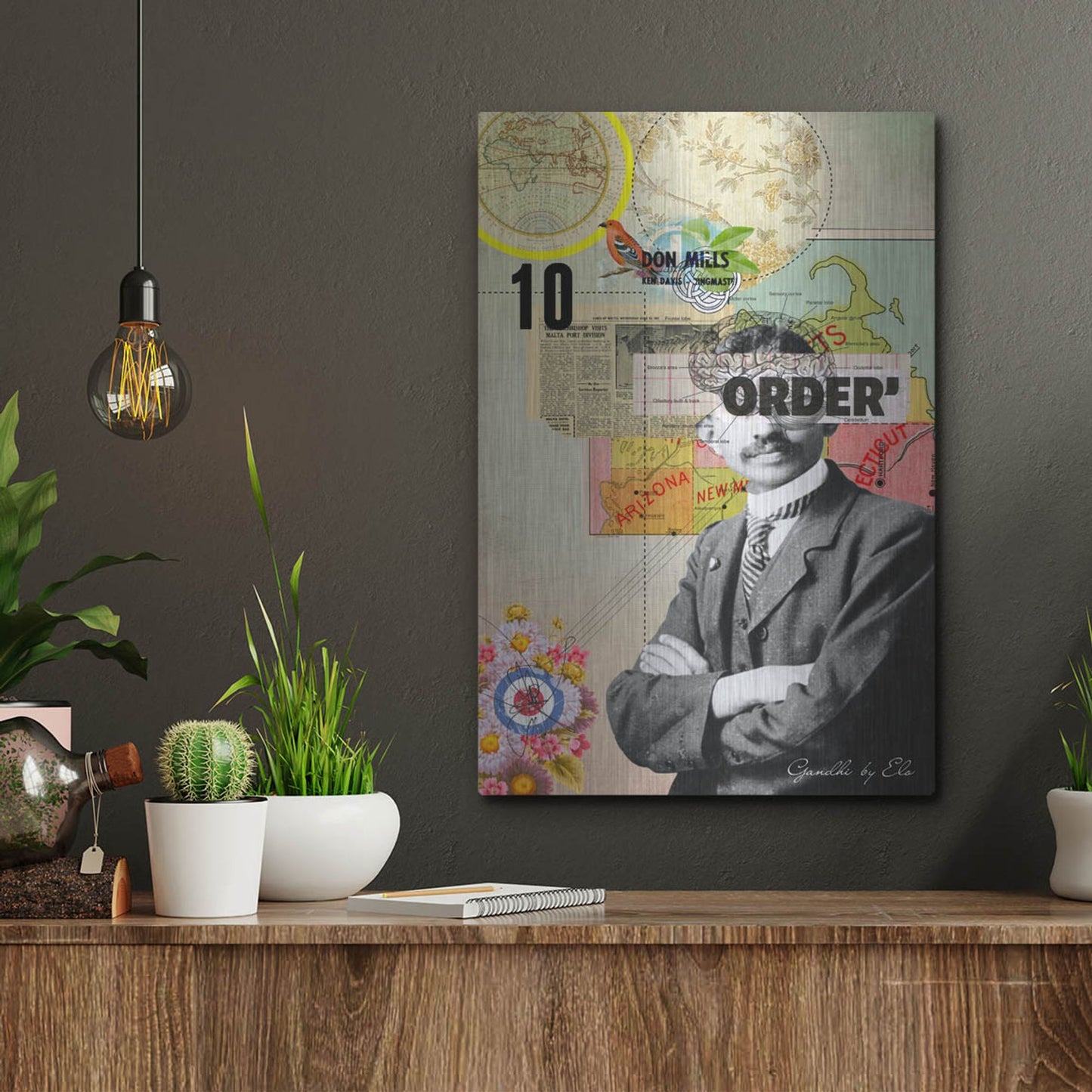 Luxe Metal Art 'Gandhi' by Elo Marc, Metal Wall Art,12x16