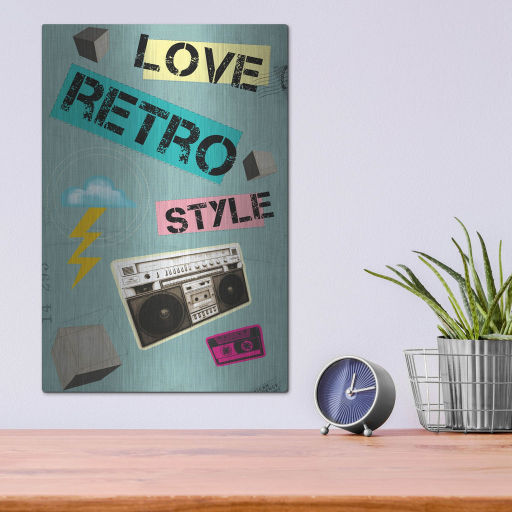 Luxe Metal Art 'Love Retro Style' by Elo Marc, Metal Wall Art,12x16