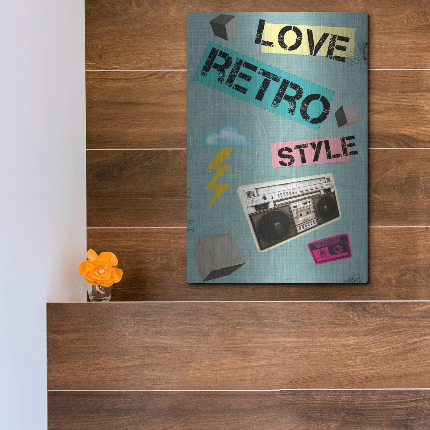 Luxe Metal Art 'Love Retro Style' by Elo Marc, Metal Wall Art,12x16