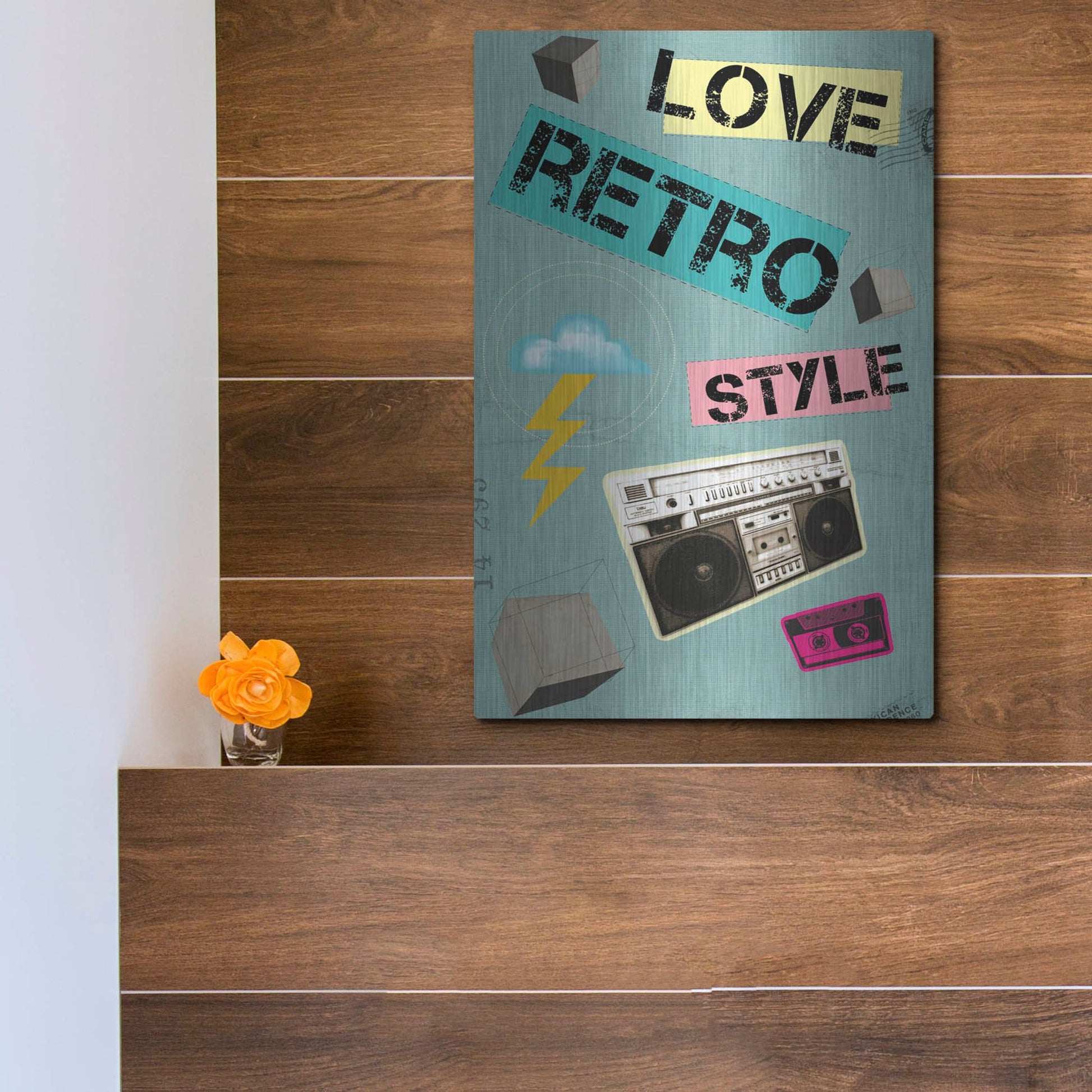 Luxe Metal Art 'Love Retro Style' by Elo Marc, Metal Wall Art,12x16