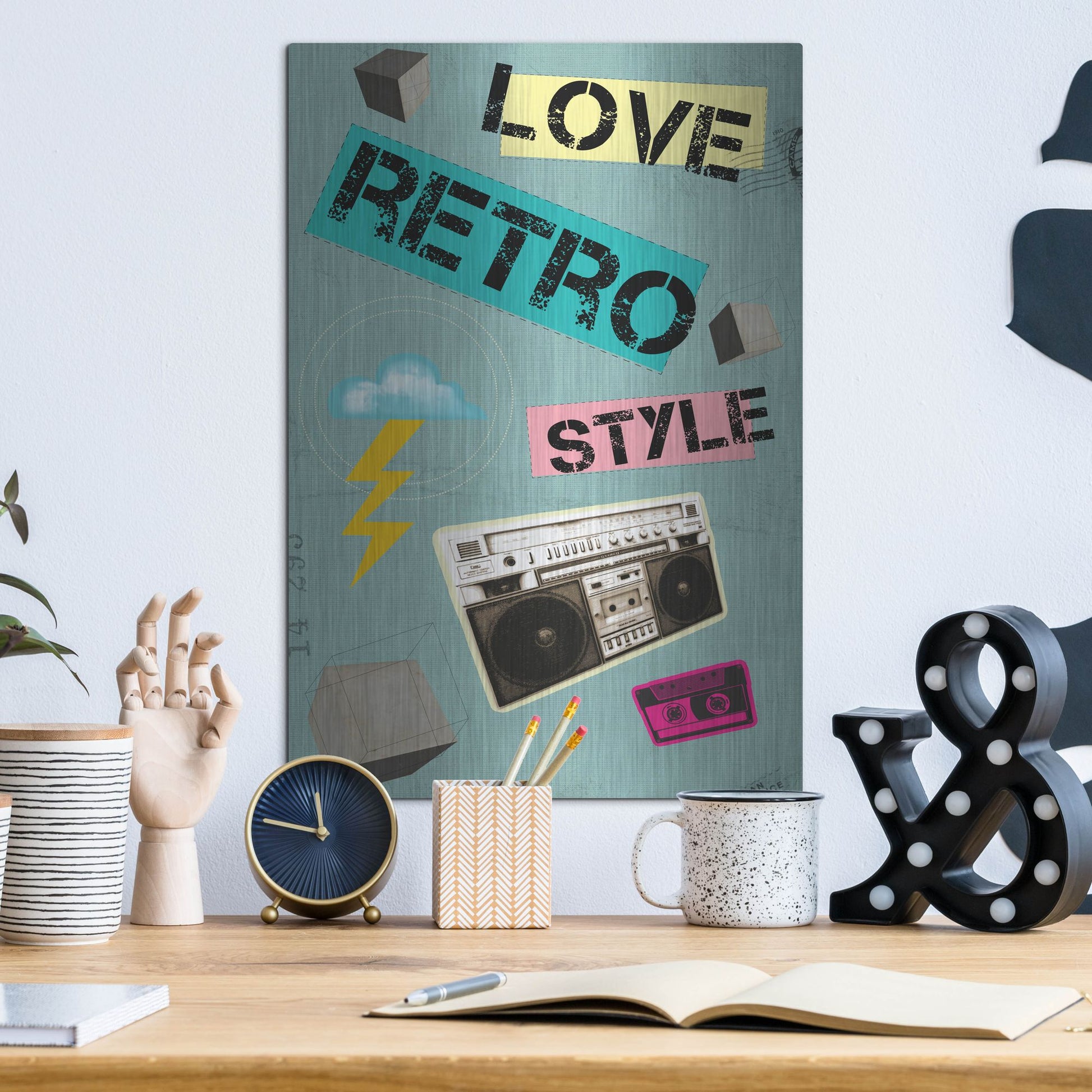 Luxe Metal Art 'Love Retro Style' by Elo Marc, Metal Wall Art,12x16