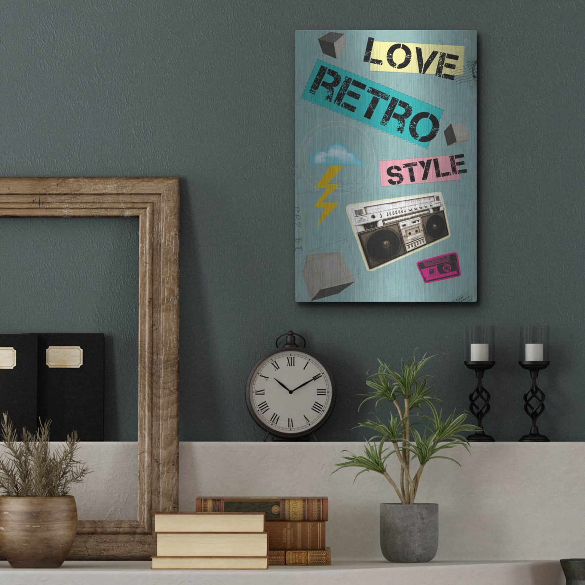 Luxe Metal Art 'Love Retro Style' by Elo Marc, Metal Wall Art,12x16