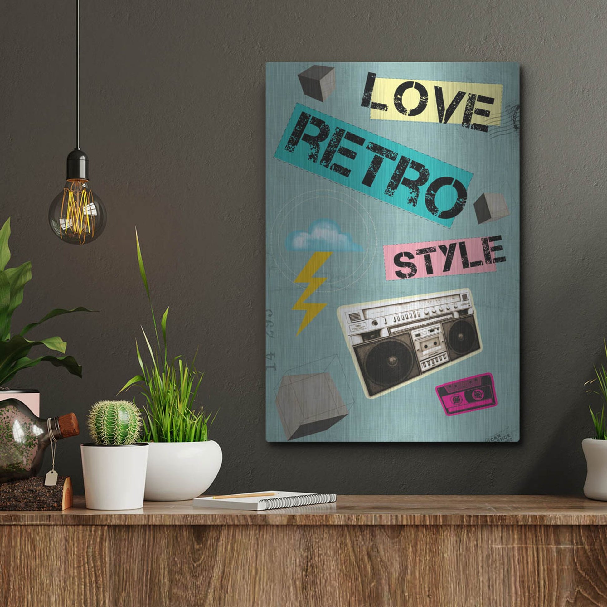 Luxe Metal Art 'Love Retro Style' by Elo Marc, Metal Wall Art,12x16