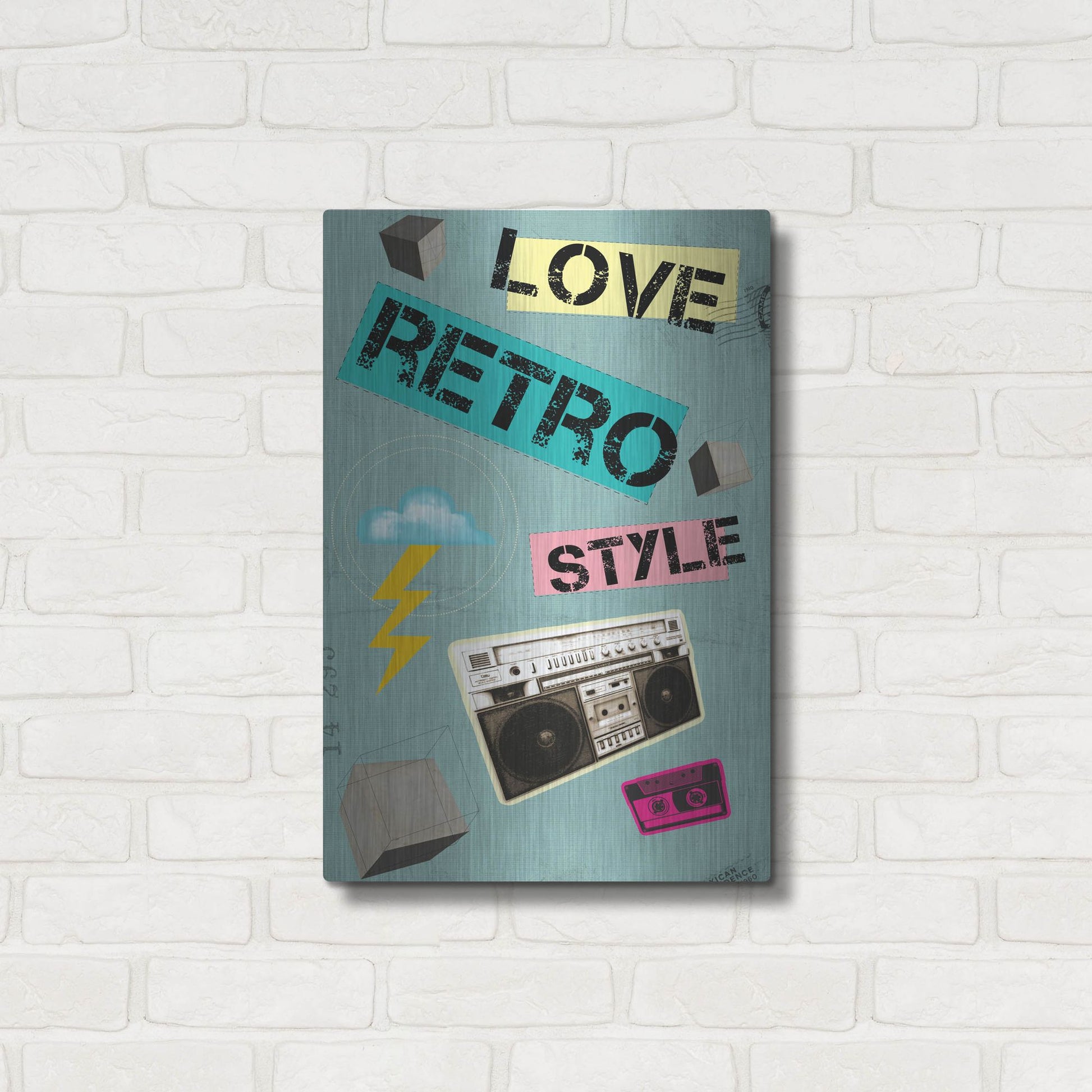 Luxe Metal Art 'Love Retro Style' by Elo Marc, Metal Wall Art,16x24