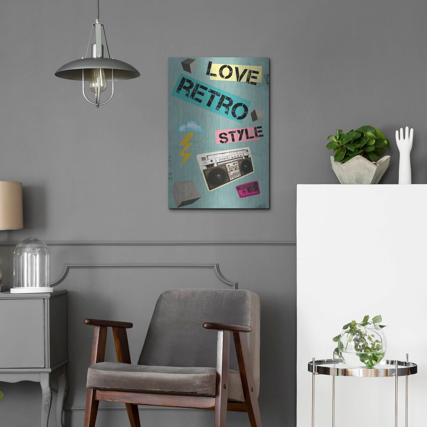 Luxe Metal Art 'Love Retro Style' by Elo Marc, Metal Wall Art,16x24