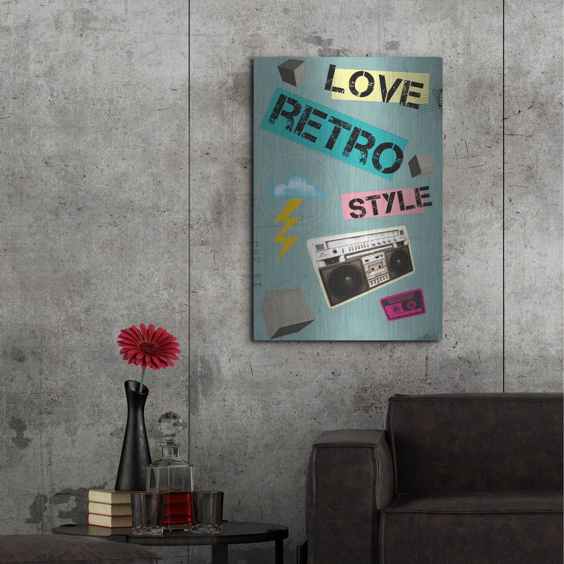 Luxe Metal Art 'Love Retro Style' by Elo Marc, Metal Wall Art,24x36