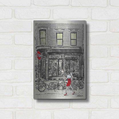 Luxe Metal Art 'The Coffee Roasters Place' by Loui Jover, Metal Wall Art,12x16