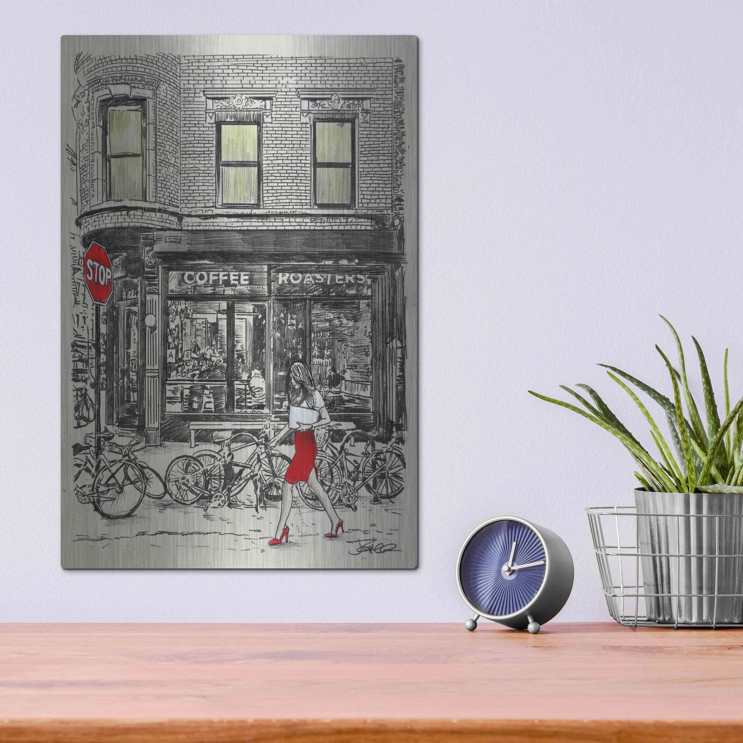 Luxe Metal Art 'The Coffee Roasters Place' by Loui Jover, Metal Wall Art,12x16
