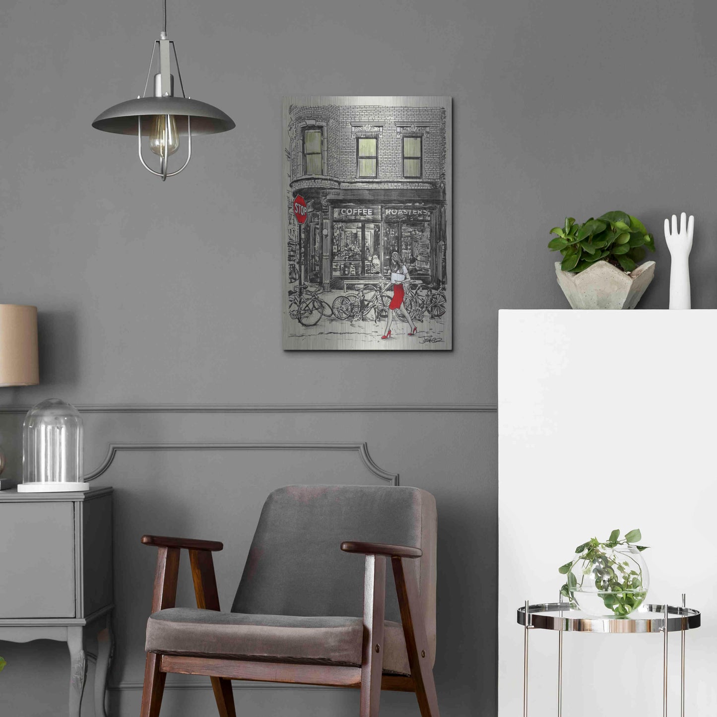 Luxe Metal Art 'The Coffee Roasters Place' by Loui Jover, Metal Wall Art,16x24