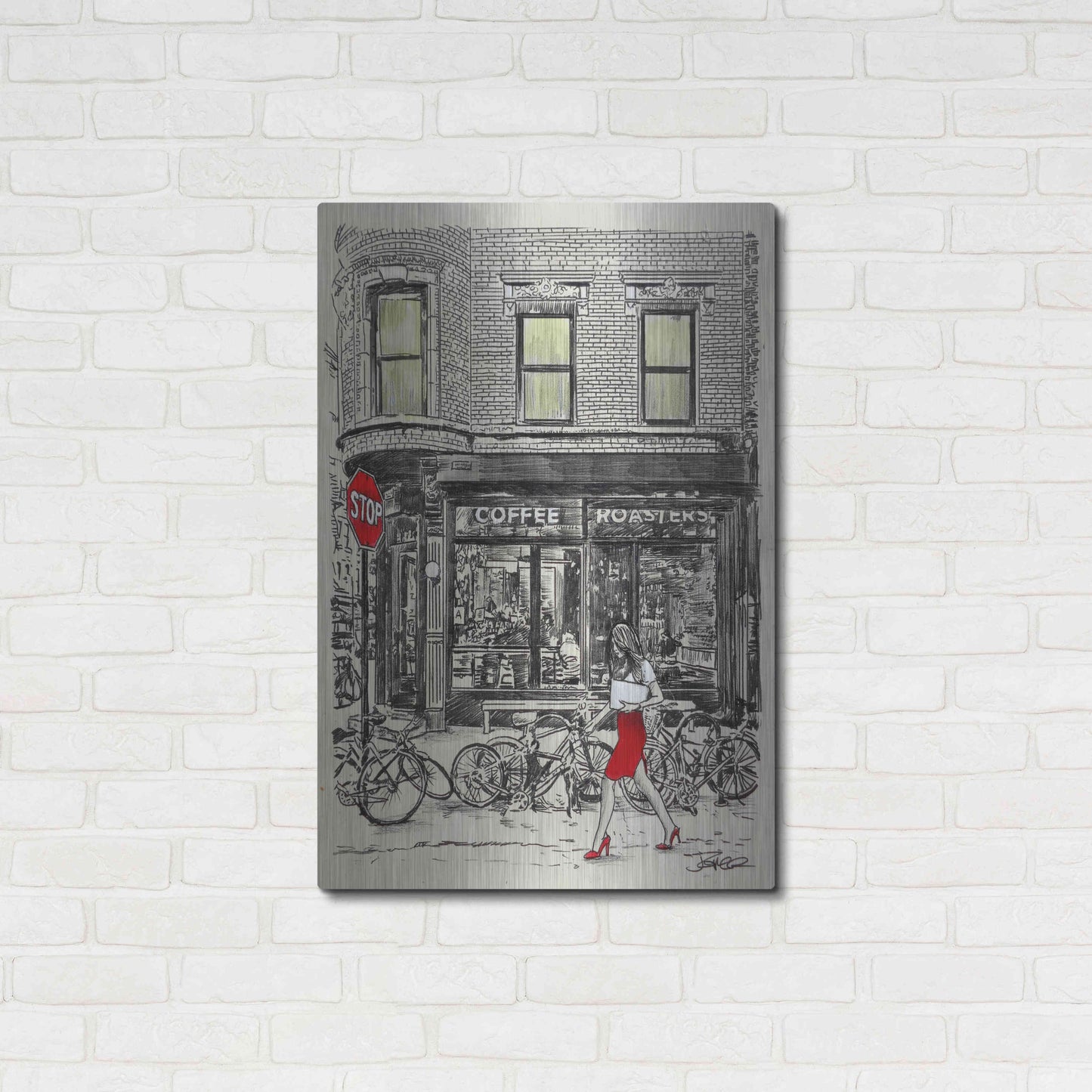 Luxe Metal Art 'The Coffee Roasters Place' by Loui Jover, Metal Wall Art,24x36