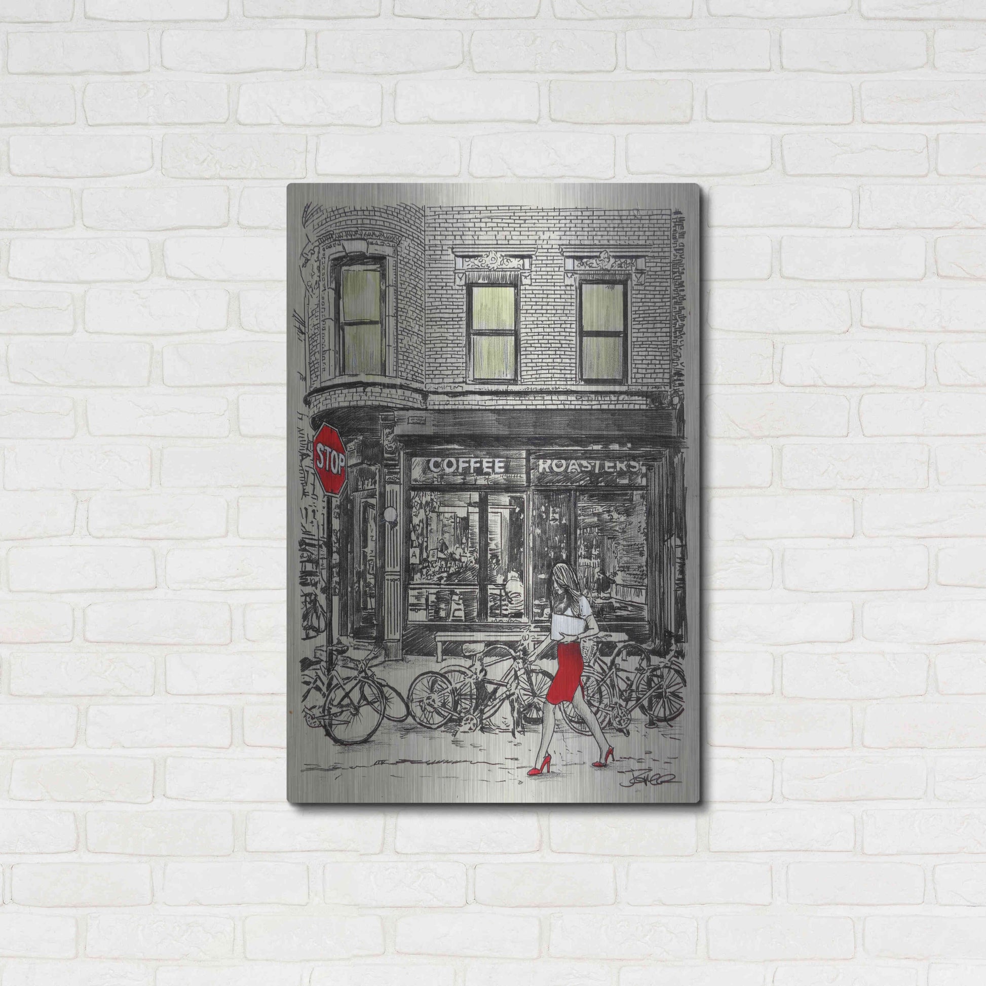 Luxe Metal Art 'The Coffee Roasters Place' by Loui Jover, Metal Wall Art,24x36