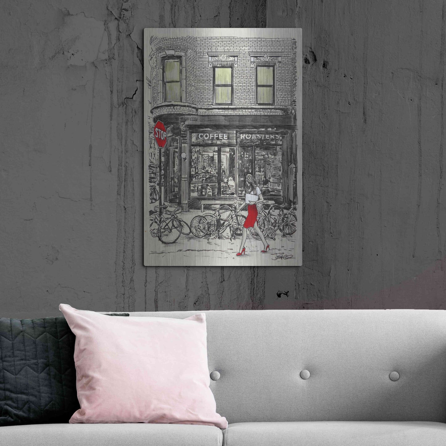 Luxe Metal Art 'The Coffee Roasters Place' by Loui Jover, Metal Wall Art,24x36