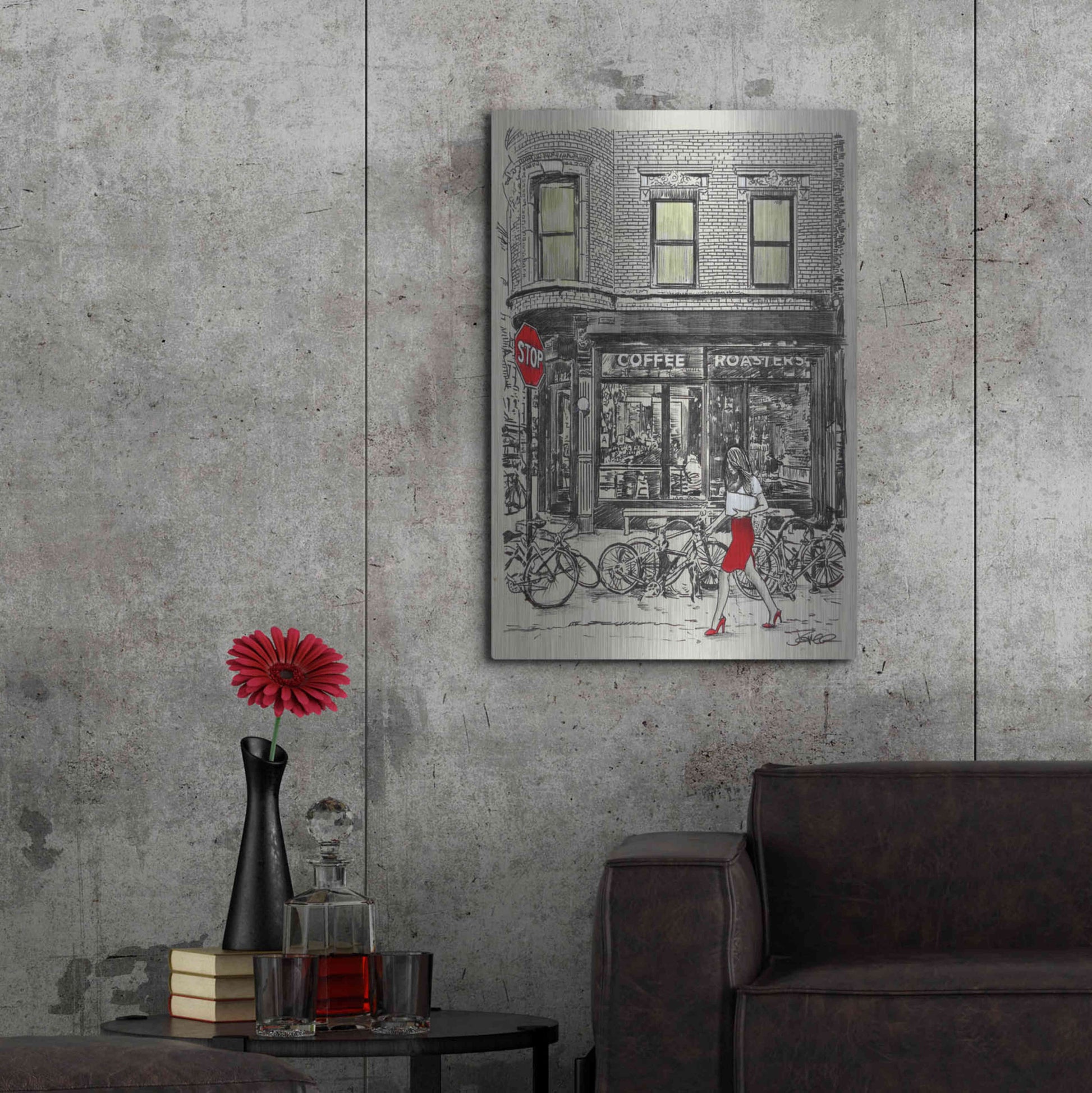 Luxe Metal Art 'The Coffee Roasters Place' by Loui Jover, Metal Wall Art,24x36