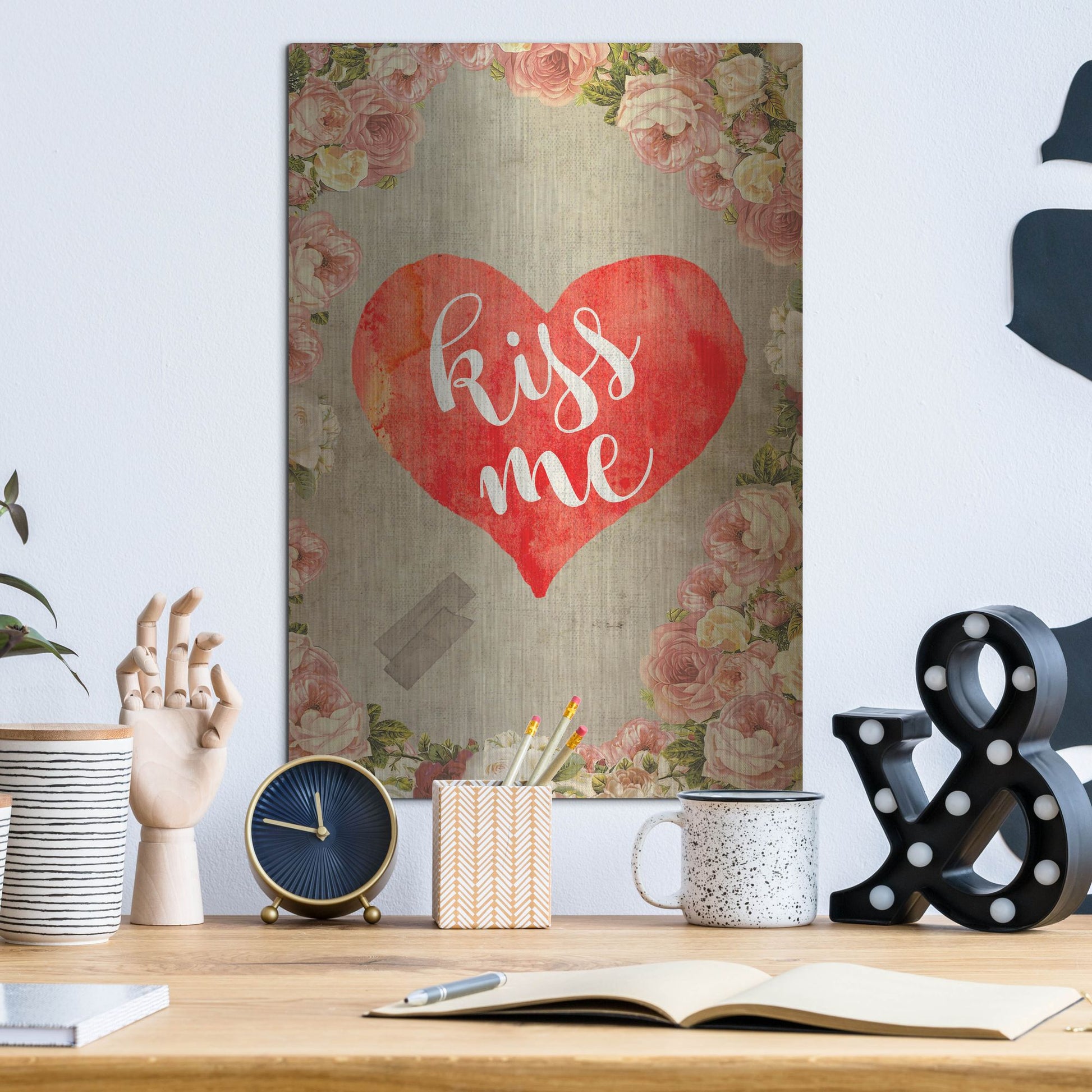 Luxe Metal Art 'Kiss Me' by Elo Marc, Metal Wall Art,12x16