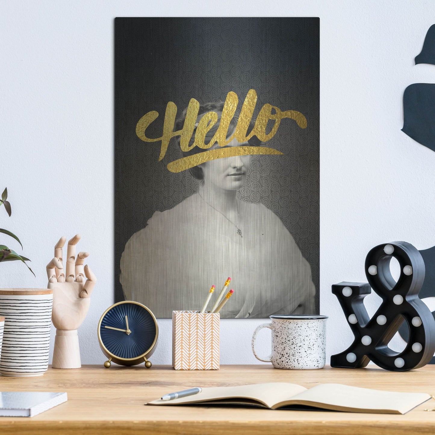 Luxe Metal Art 'Hello' by Elo Marc, Metal Wall Art,12x16