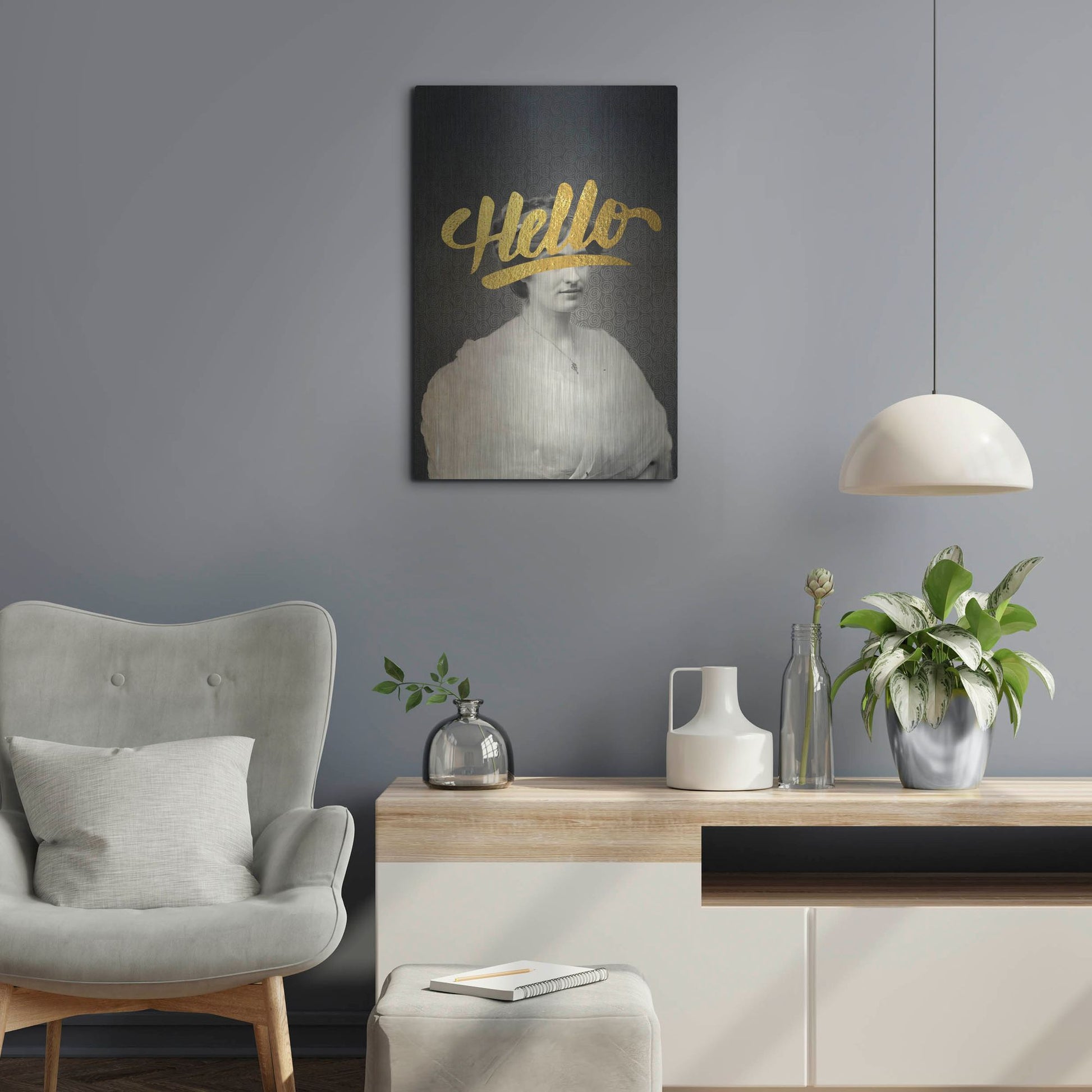 Luxe Metal Art 'Hello' by Elo Marc, Metal Wall Art,16x24