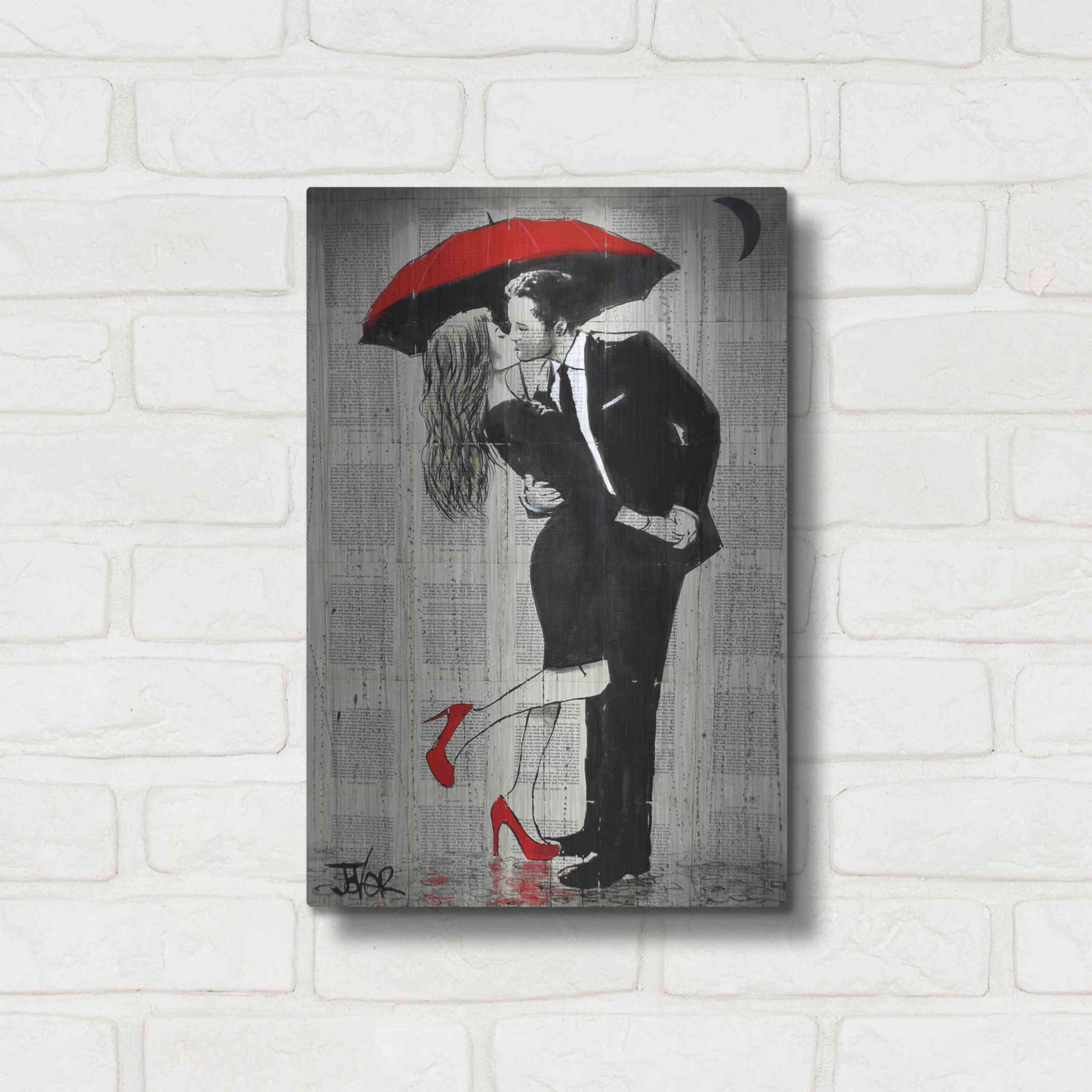 Luxe Metal Art 'The Kissing Rain' by Loui Jover, Metal Wall Art,12x16