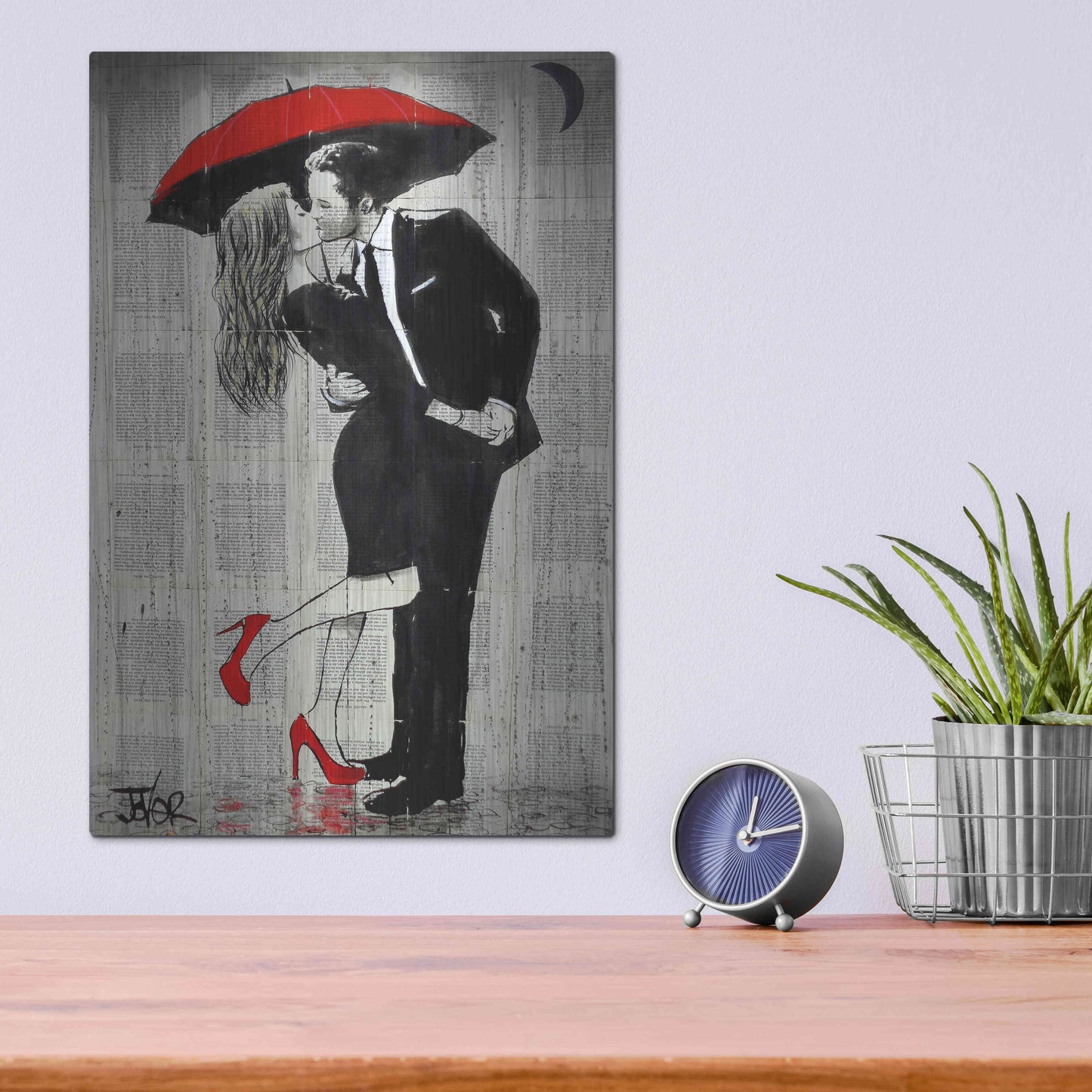 Luxe Metal Art 'The Kissing Rain' by Loui Jover, Metal Wall Art,12x16