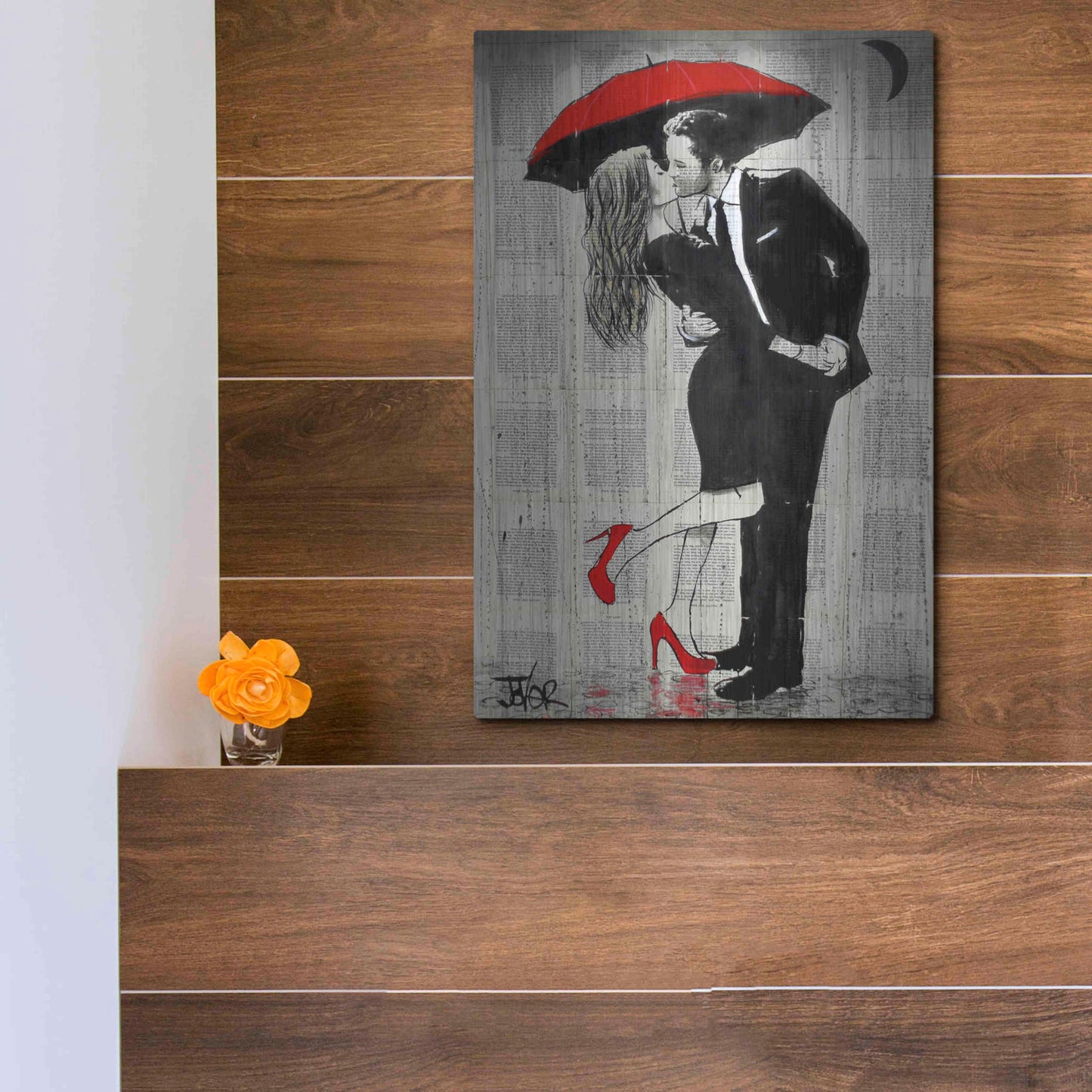 Luxe Metal Art 'The Kissing Rain' by Loui Jover, Metal Wall Art,12x16