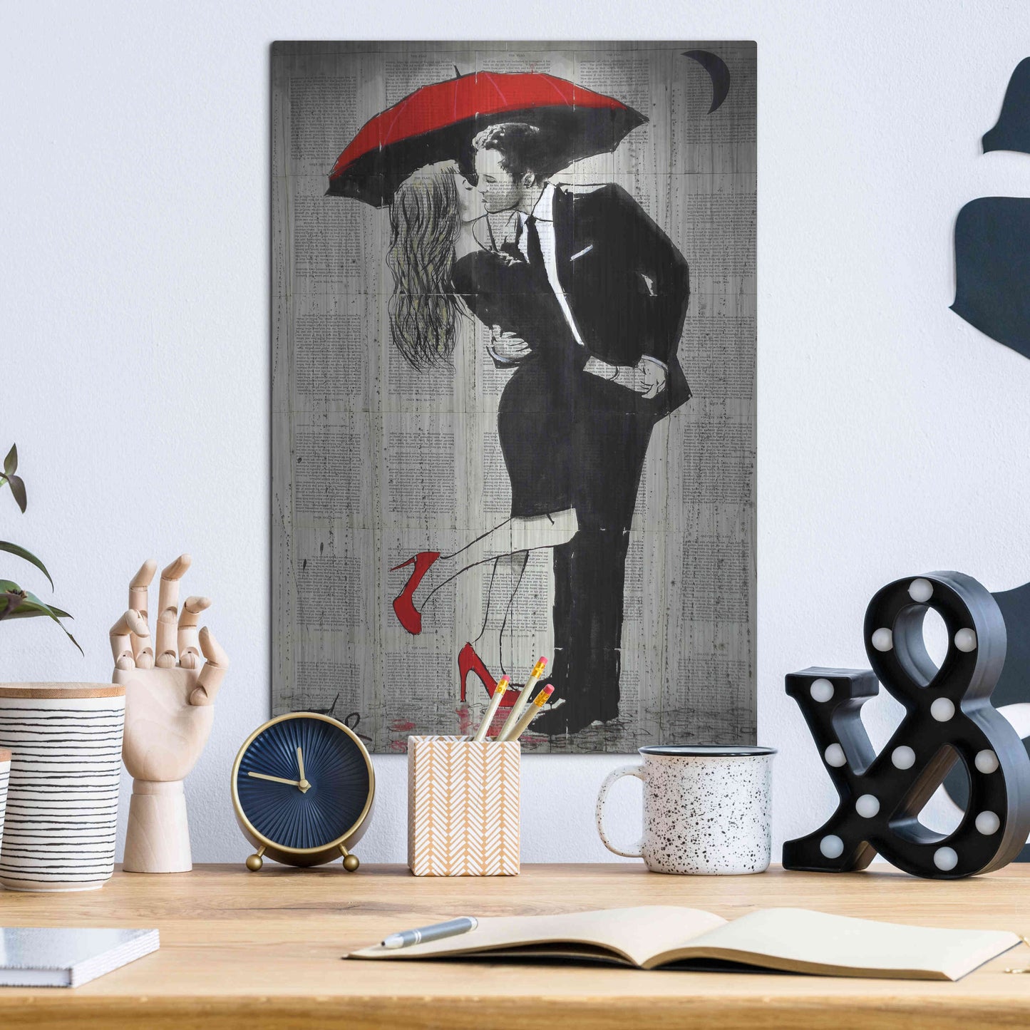 Luxe Metal Art 'The Kissing Rain' by Loui Jover, Metal Wall Art,12x16