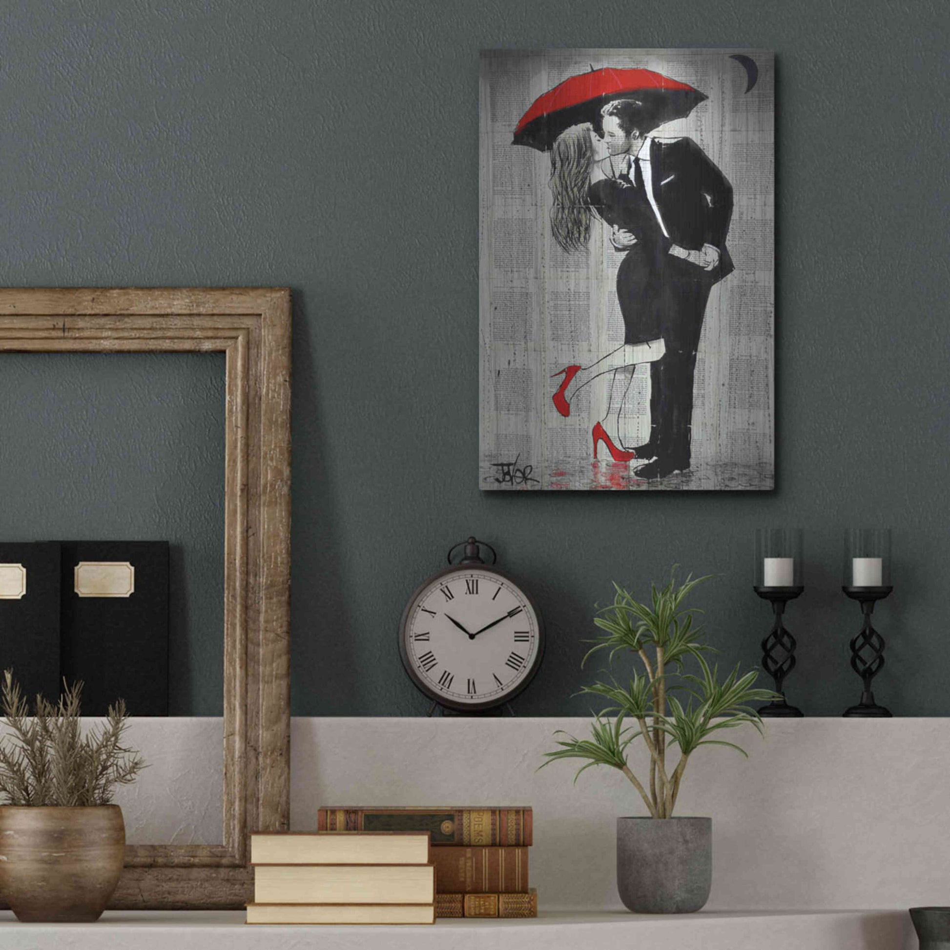 Luxe Metal Art 'The Kissing Rain' by Loui Jover, Metal Wall Art,12x16