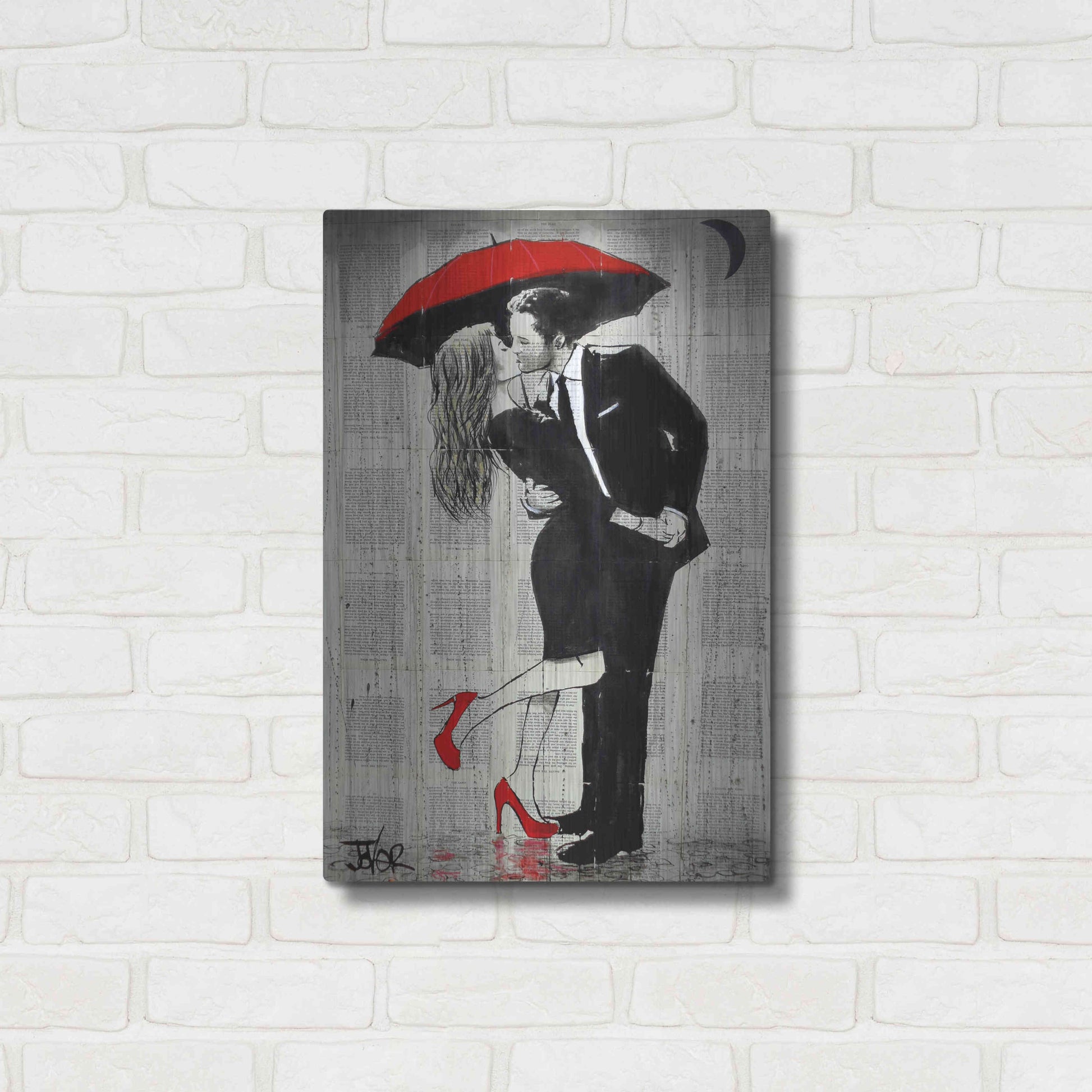 Luxe Metal Art 'The Kissing Rain' by Loui Jover, Metal Wall Art,16x24
