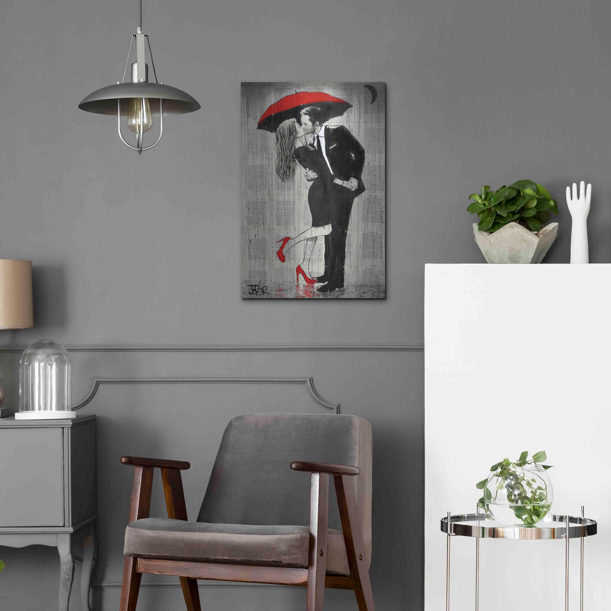 Luxe Metal Art 'The Kissing Rain' by Loui Jover, Metal Wall Art,16x24