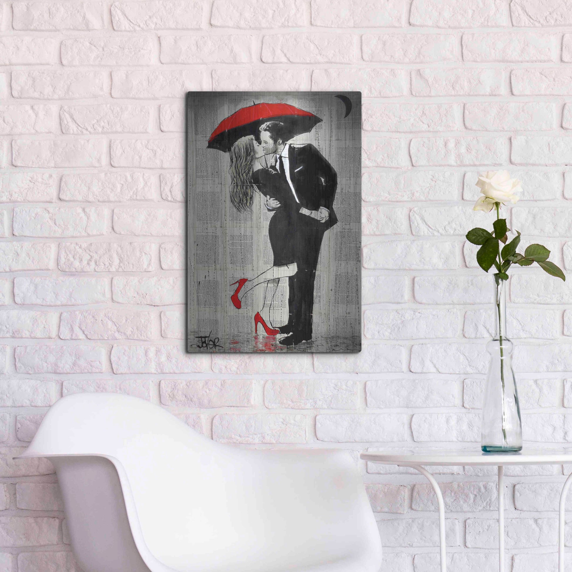 Luxe Metal Art 'The Kissing Rain' by Loui Jover, Metal Wall Art,16x24