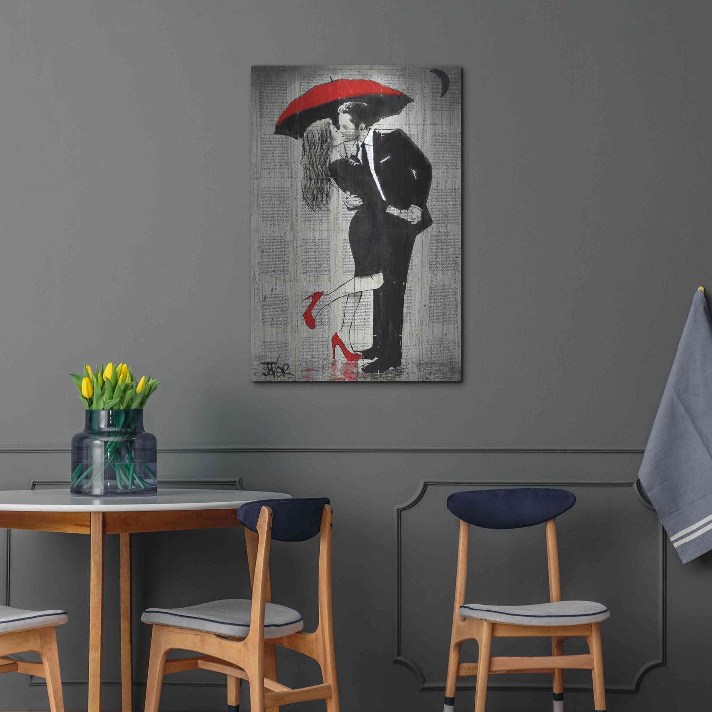 Luxe Metal Art 'The Kissing Rain' by Loui Jover, Metal Wall Art,24x36