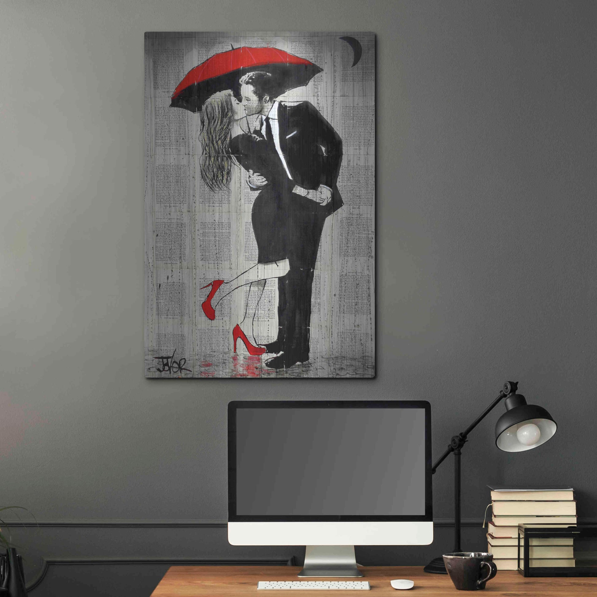 Luxe Metal Art 'The Kissing Rain' by Loui Jover, Metal Wall Art,24x36