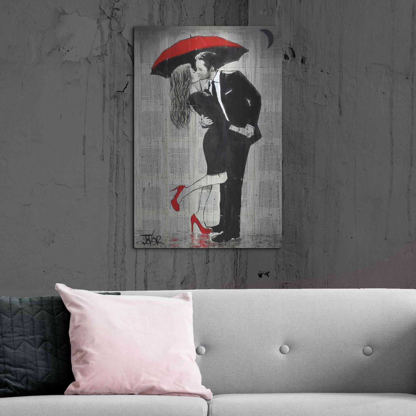 Luxe Metal Art 'The Kissing Rain' by Loui Jover, Metal Wall Art,24x36